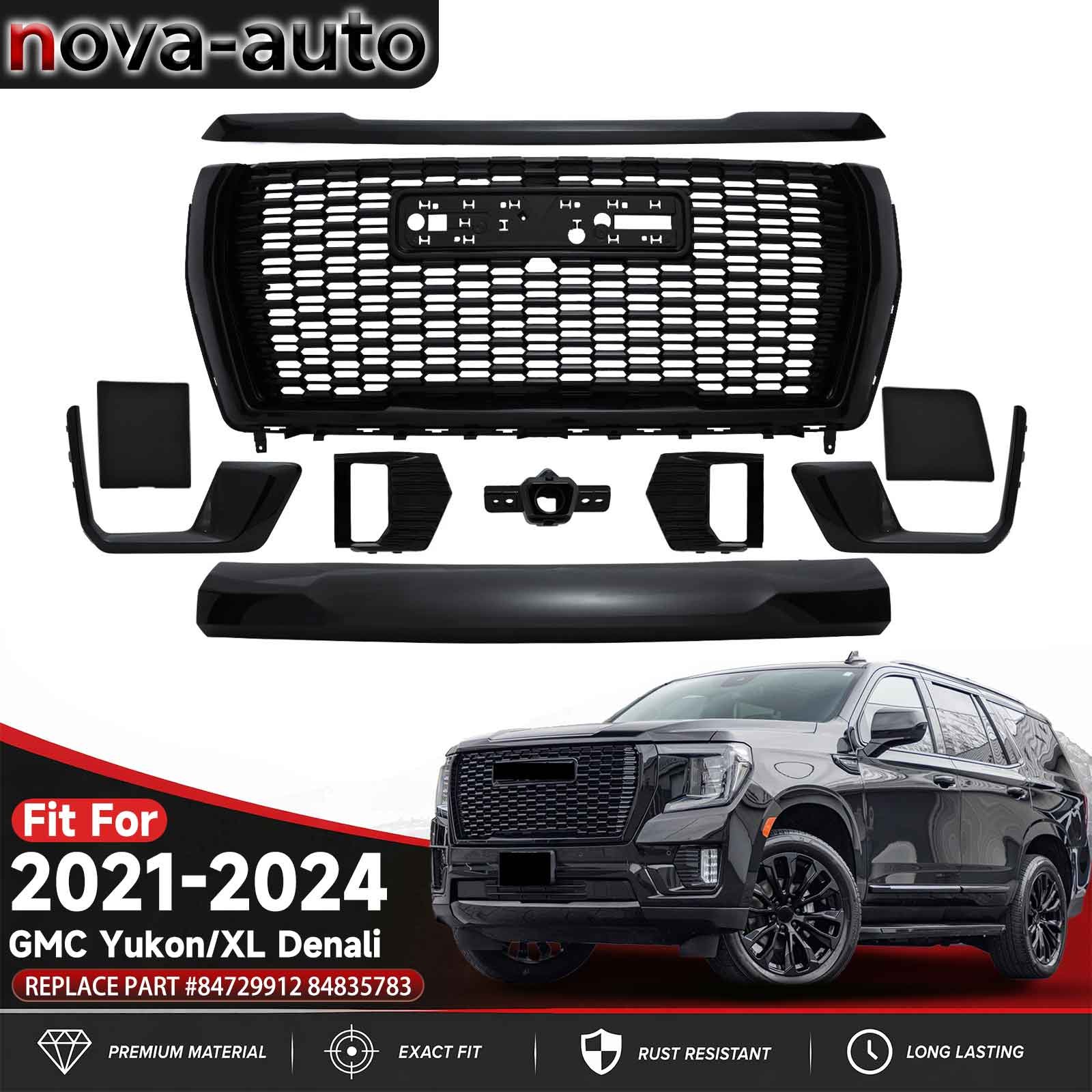 For 2021-2024 GMC Yukon/XL Denali Front Bumper Grille Molding Trim Gloss Black