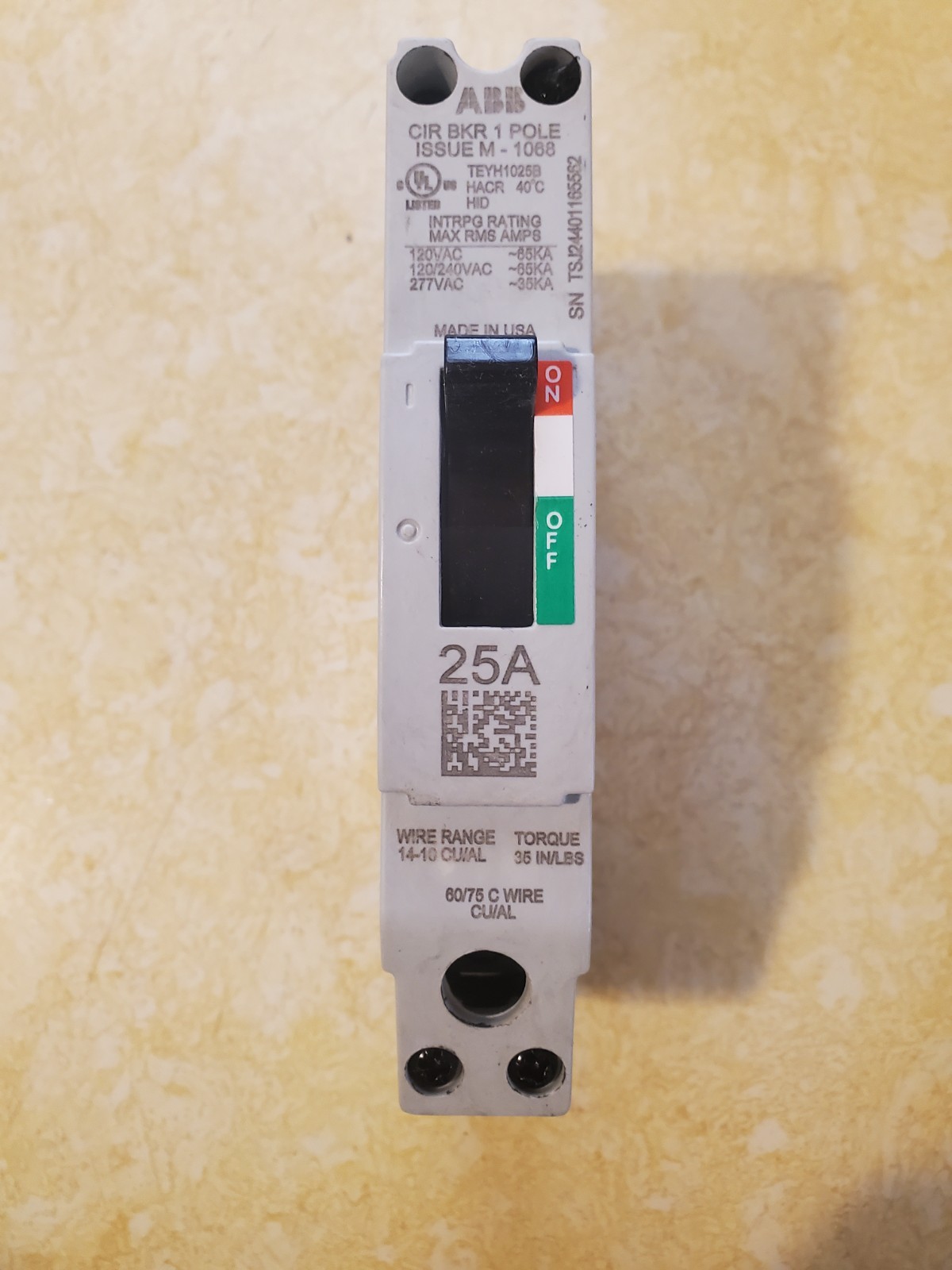 ABB 1P 25A circuit breaker TEYH1025B NEW ABB 1P 25A circuit breaker TEYH1025B NEW