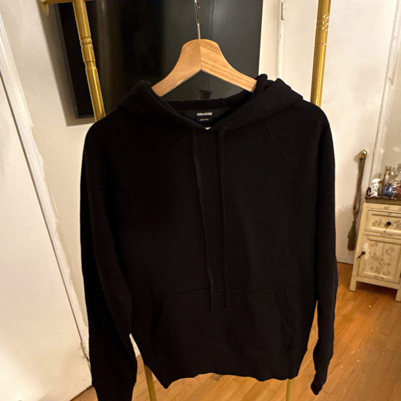 Zadig & Voltaire AIR Women’s S Black Cotton Fleece Hoodie Logo Graphic Pockets Zadig & Voltaire AIR Women’s S Black Cotton Fleece Hoodie Logo Graphic Pockets