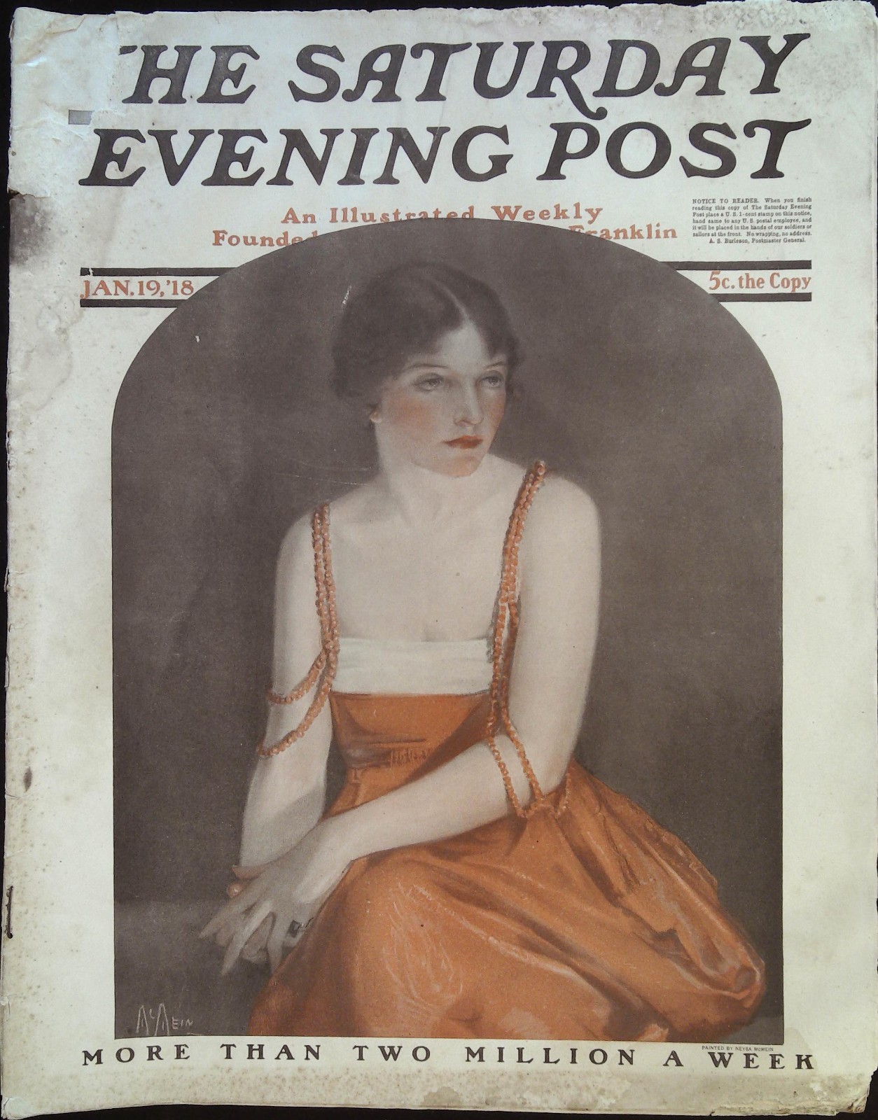 Saturday Evening Post January 19, 1918 Neysa McMein Cover, Complete Magazine Saturday Evening Post January 19, 1918 Neysa McMein Cover, Complete Magazine