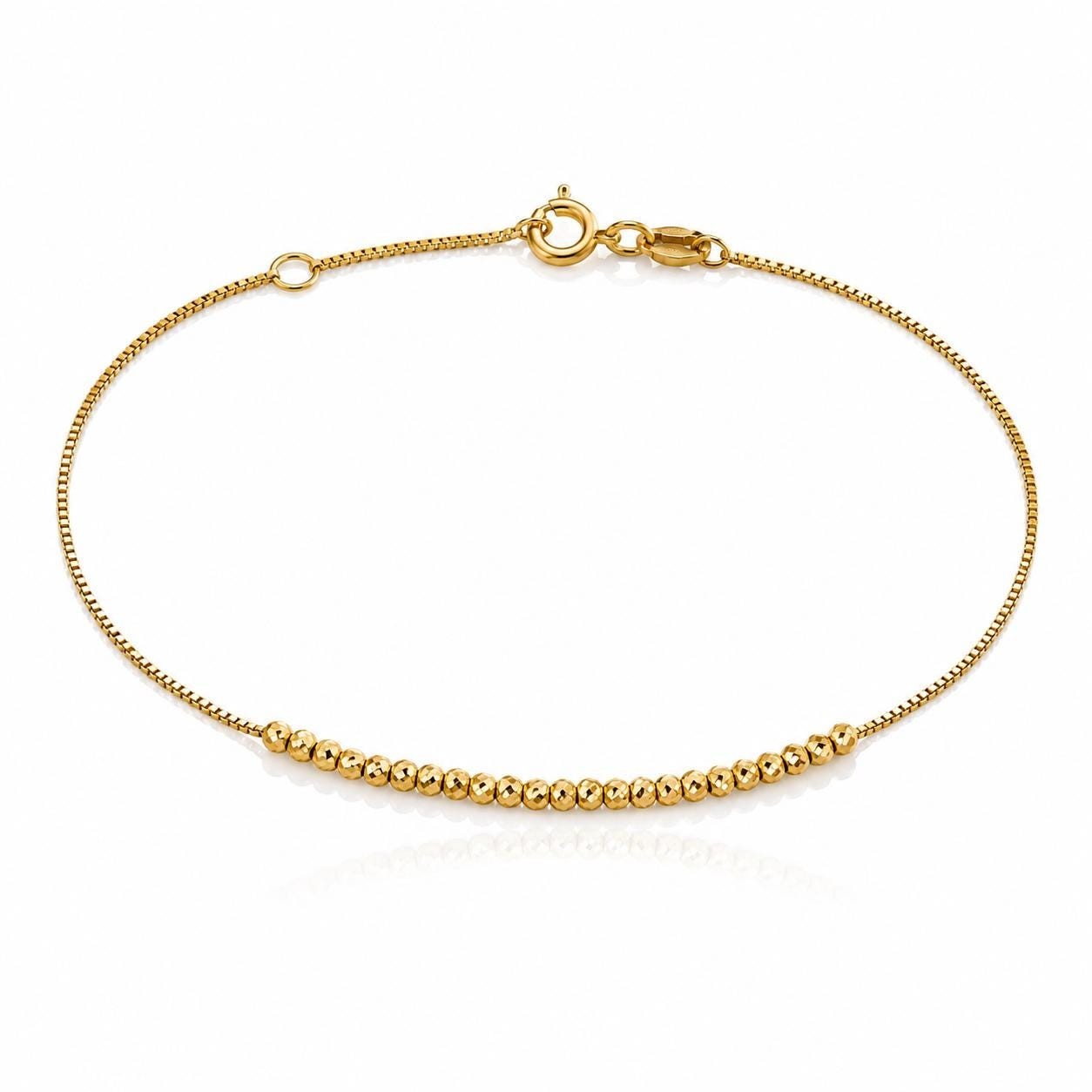 Ball Bead Bracelet 14k Solid Gold Box Chain Adjustable 6.5\