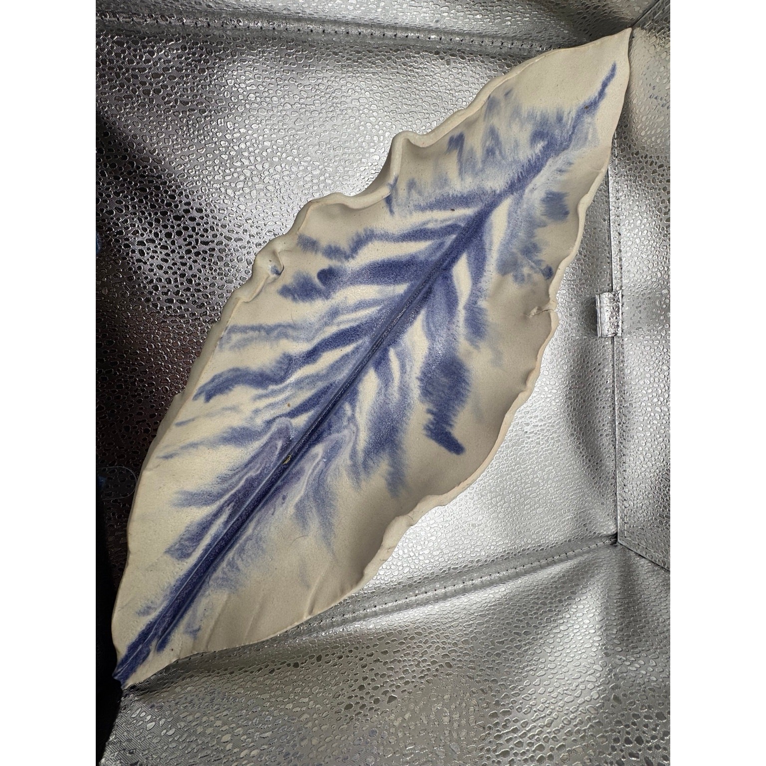 Handmade Studio Pottery Leaf Platter Cobalt Blue White Ceramic Botanical Dish