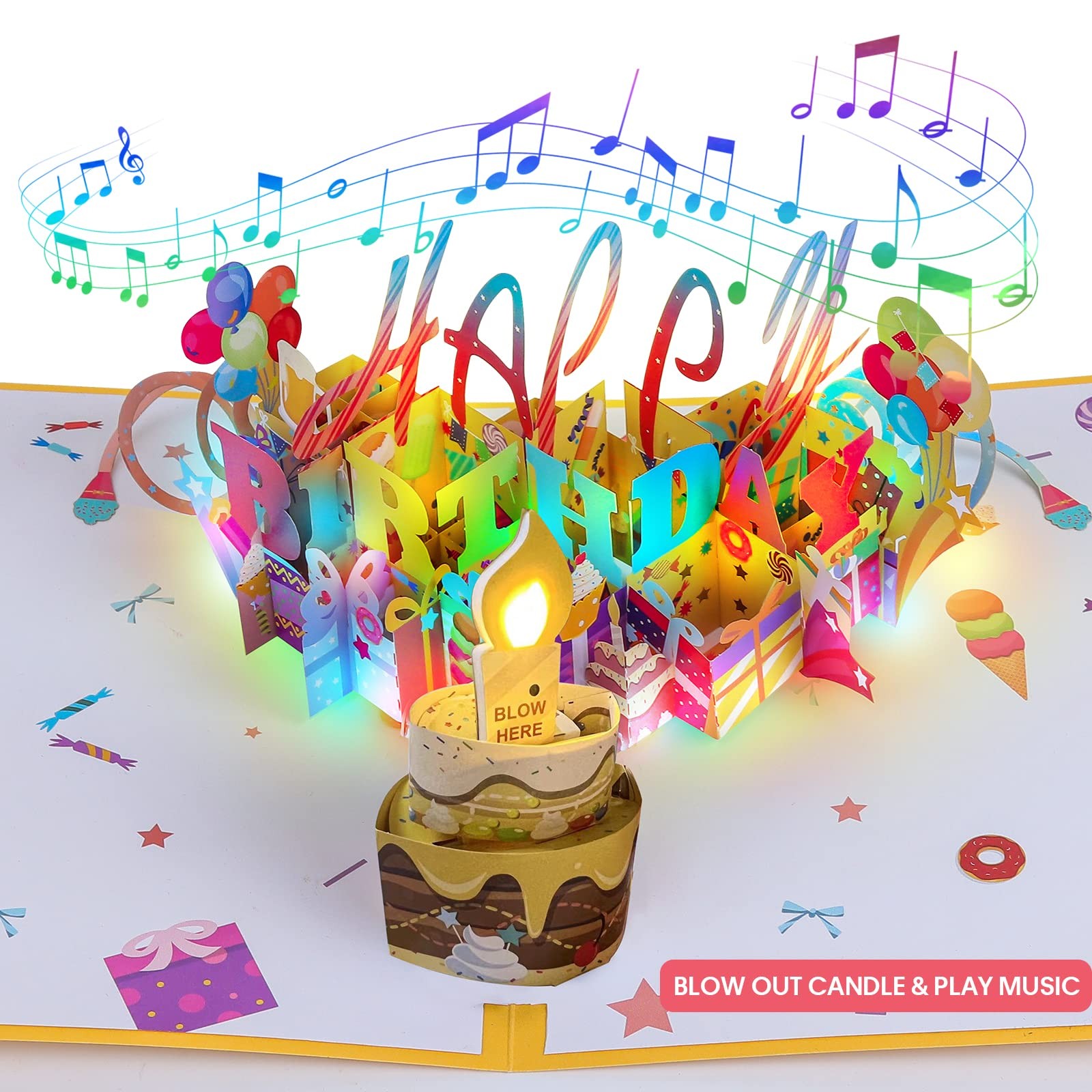 3D Musical Birthday Popup Card, Blowable/blow Out Led Light Candle And 3D Musical Birthday Popup Card, Blowable/blow Out Led Light Candle And