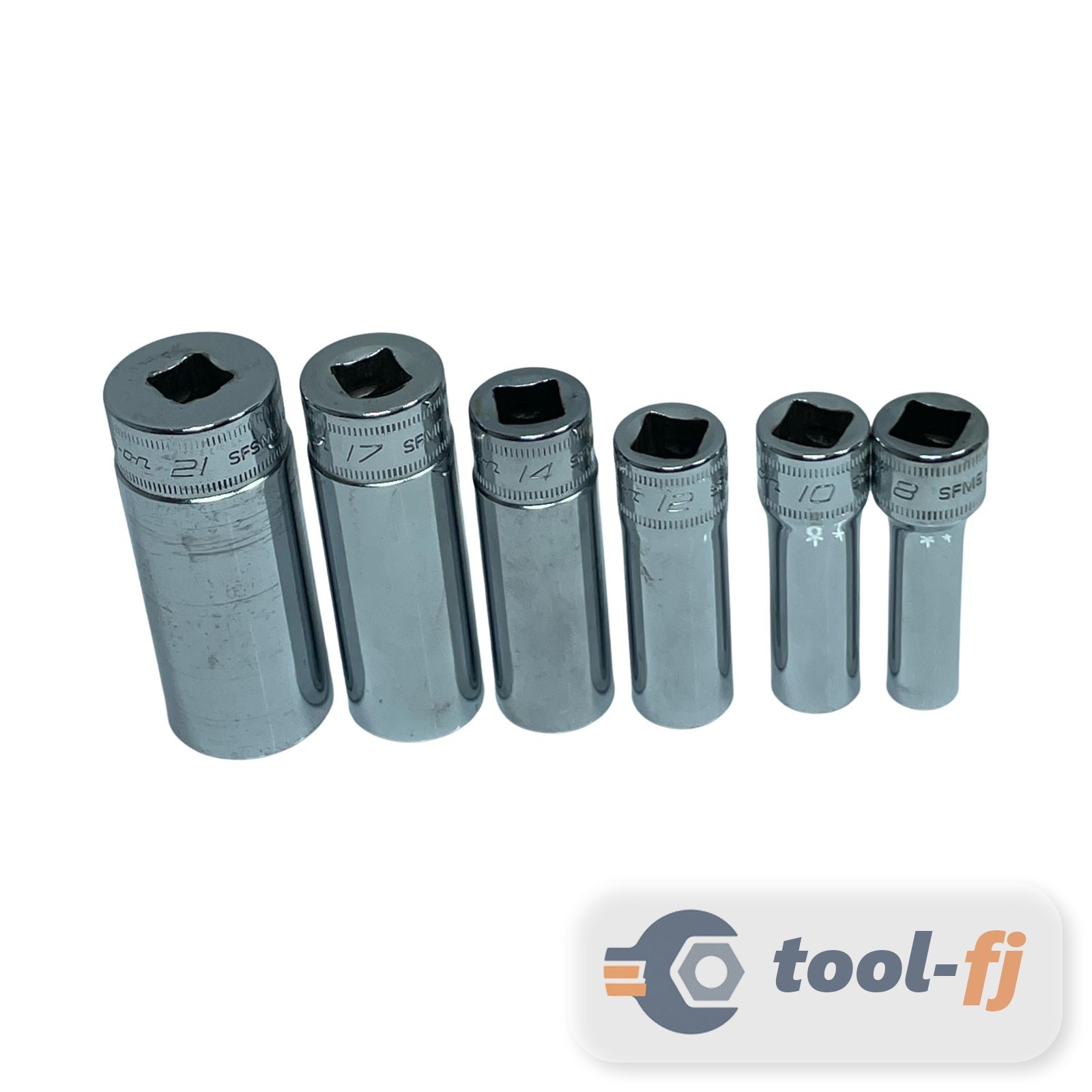 Snap-on 6pc 3/8 Drive Deep Socket Set SFM8 SFM10 SFM12 SFM14 SFM17 SFSM21 Used