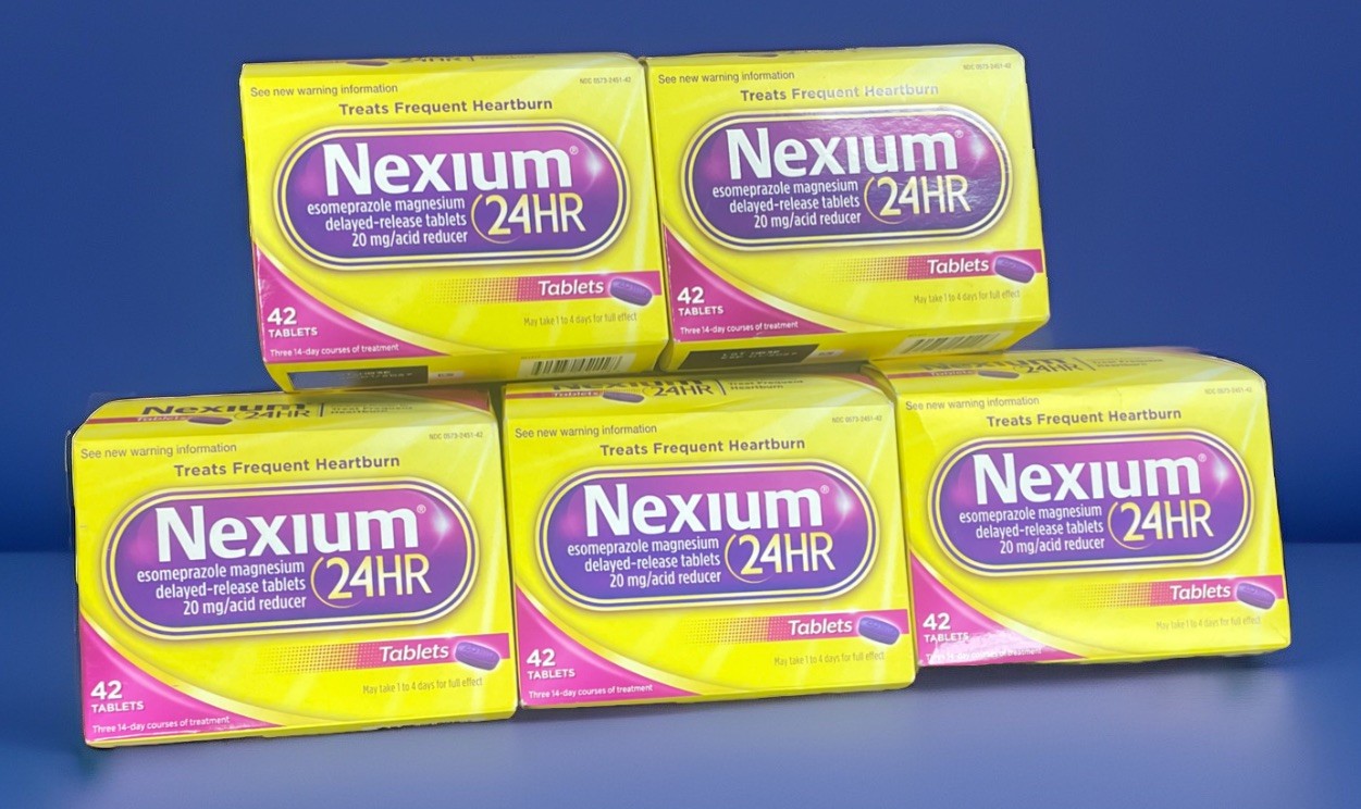 Nexium 24hr Acid Reducer Heartburn Relief  20mg 42 Tablets Ea. 5 Boxes Exp 01/27