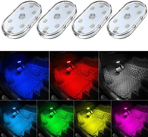 4Pcs Car LED Lights Interior Wireless, 7 Colors Interior Car Lights with 6