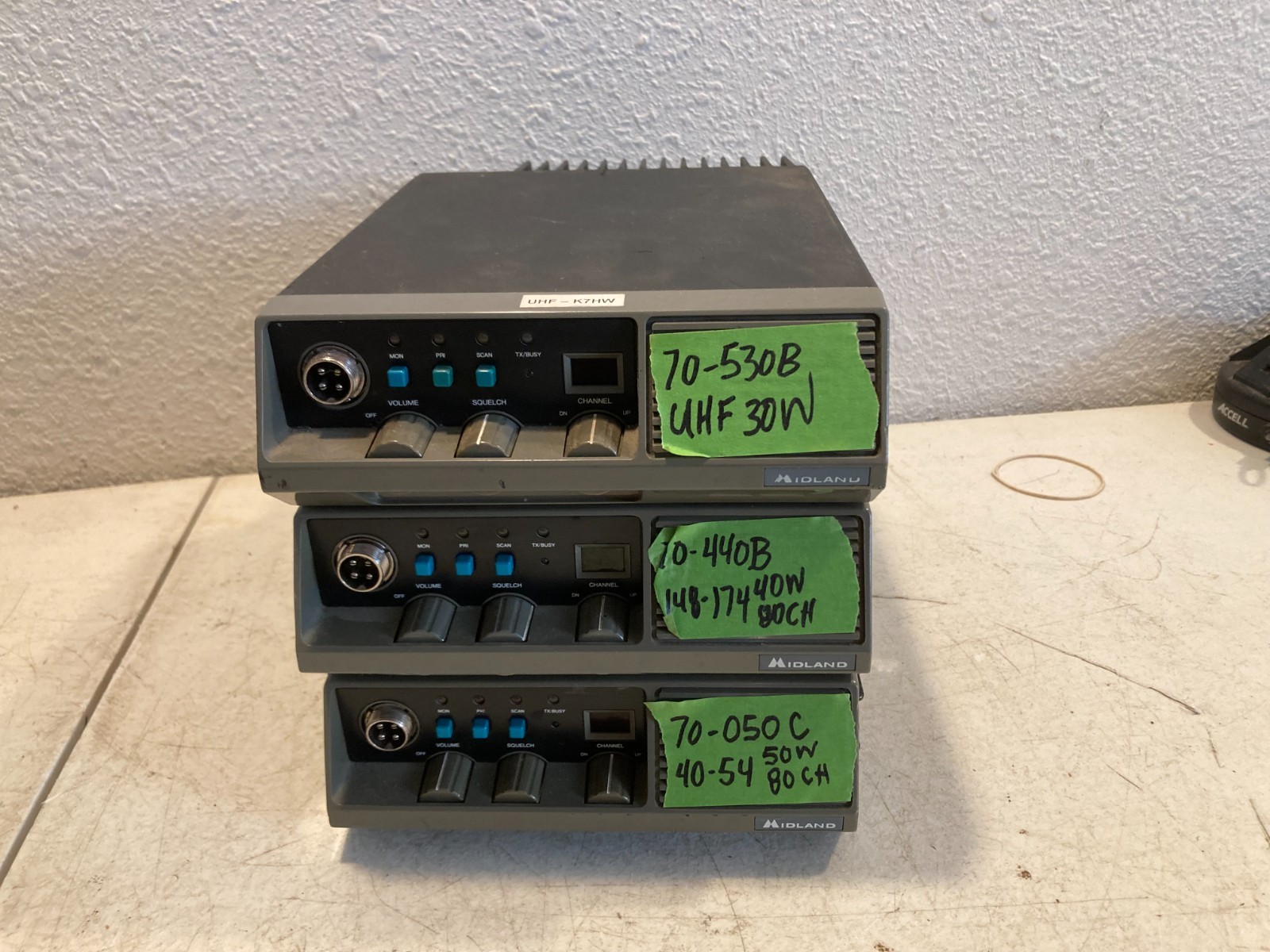 Lot of 3 Vintage Midland Mobile Two-Way Radios 70-530B 70-440B 70-050C Lot of 3 Vintage Midland Mobile Two-Way Radios 70-530B 70-440B 70-050C