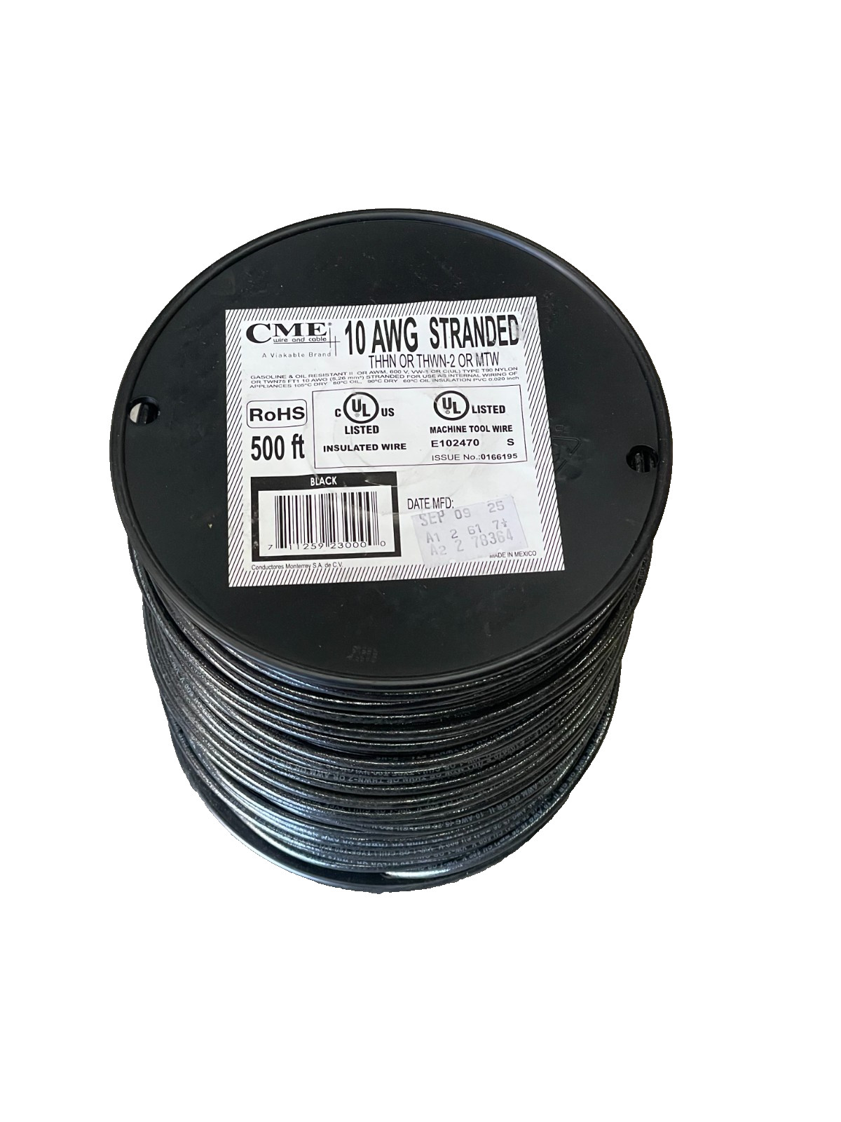 Southwire THHN 10AWG STR Copper SIM BLACK Insulated Wire 500' Spool