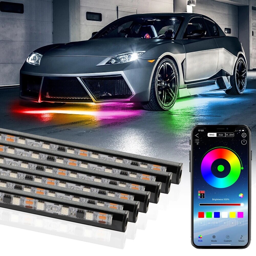 6PCS RGB Multi-Color Underglow LED Neon Kit Light Strip Bluetooth For Car Truck