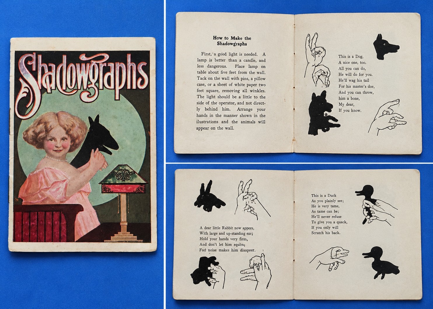 Antique Shadowgraphs Hand Shadow Puppet Booklet Children\'s Parlor Game c1910s 