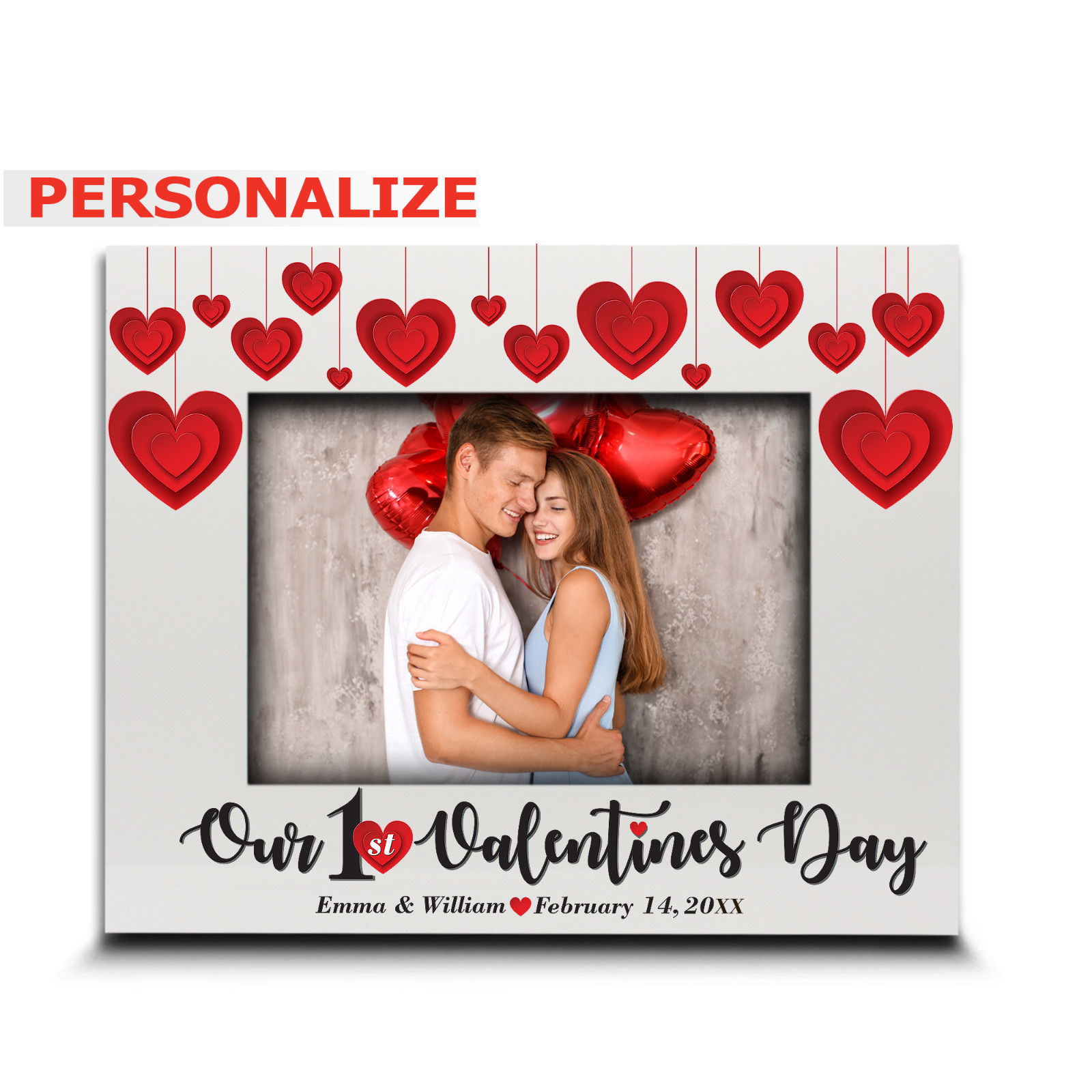 PERSONALIZE-Our First Valentines Day Picture Frame-Hearts Frame-Gift couple