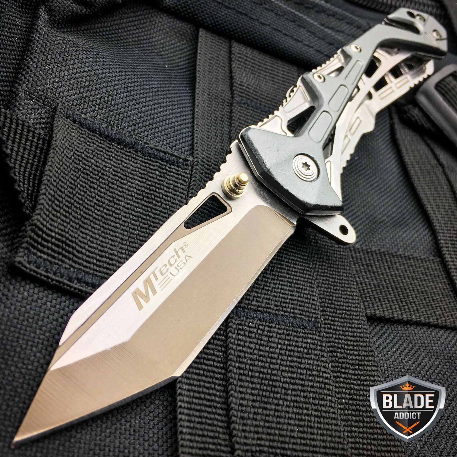 MTECH USA Tanto Spring Open Assisted Tactical Folding Pocket RESCUE Knife Grey
