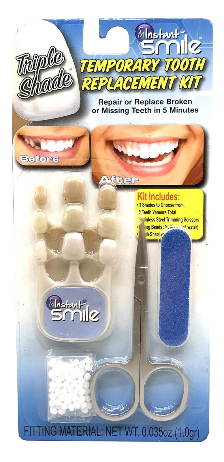 Instant Smile Triple Shade Temporary Tooth Kit - Replace a Missing Tooth in Just