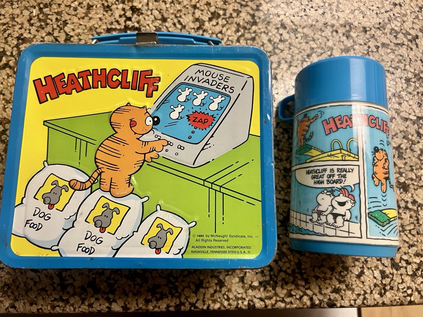 1982 Heathcliff Metal Lunchbox with Thermos Vintage 80s