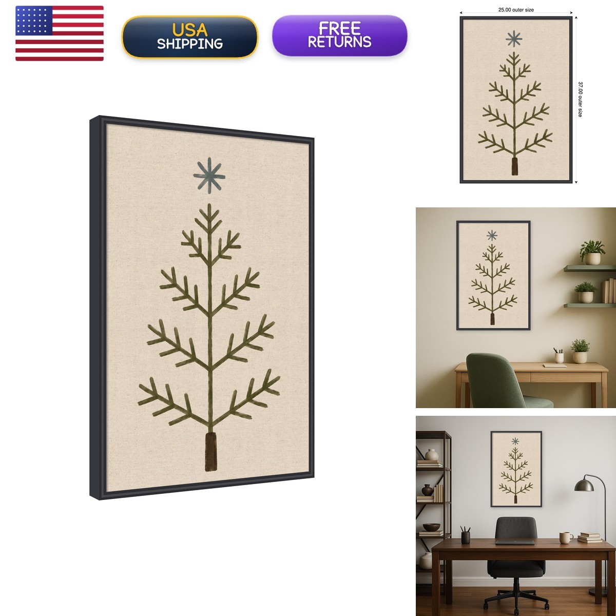 Kate And Laurel Framed Fabric Pinboard, 25x37 Christmas Scandi Tree Design Kate And Laurel Framed Fabric Pinboard, 25x37 Christmas Scandi Tree Design