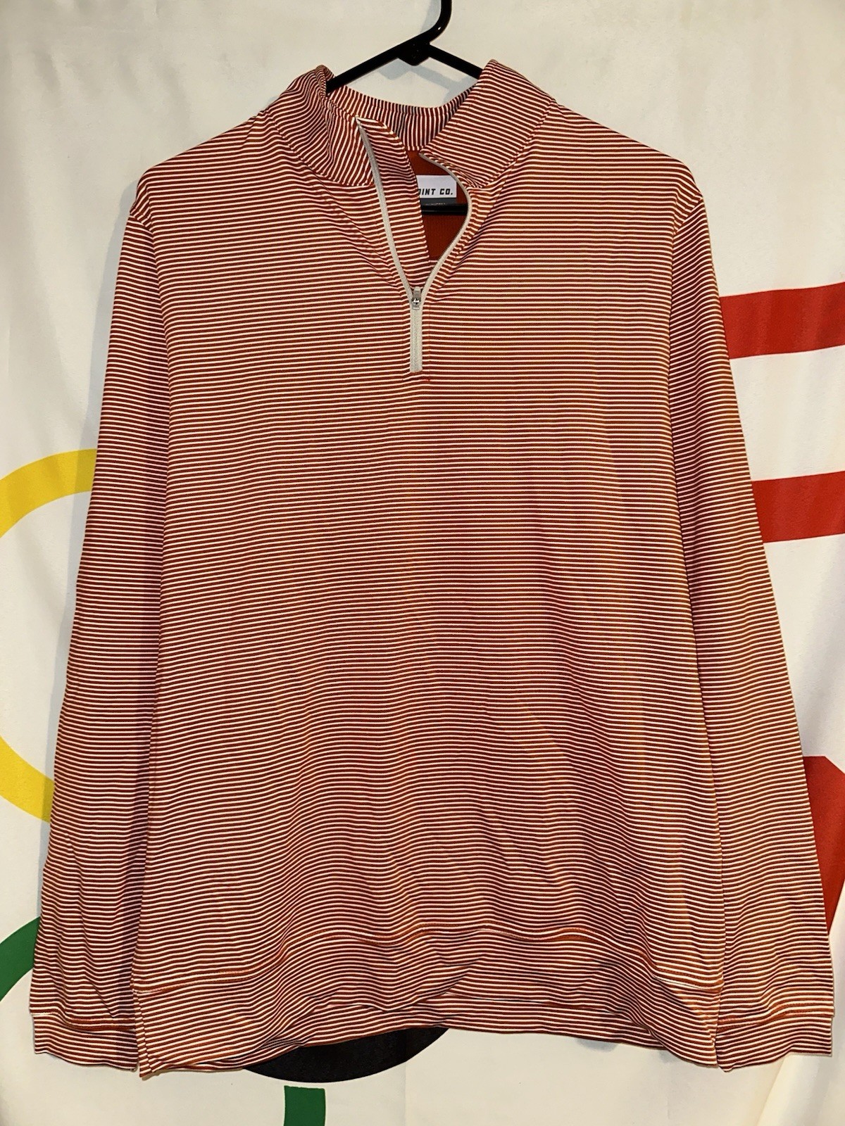 NWT Southern Point Co 1/4 Zip Pullover Mens Medium Orange Striped Golf Stretch