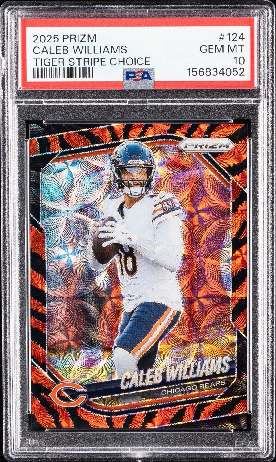 2025 Panini Prizm - Caleb Williams #124 Choice Tiger Stripe Prizm  SSP PSA10