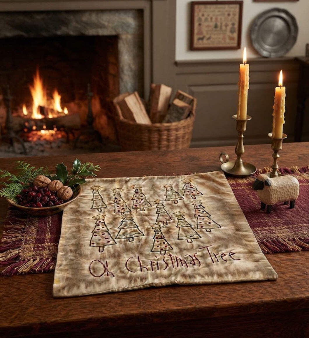 Primitive Handmade Oh Christmas Tree Candle Mat 9\