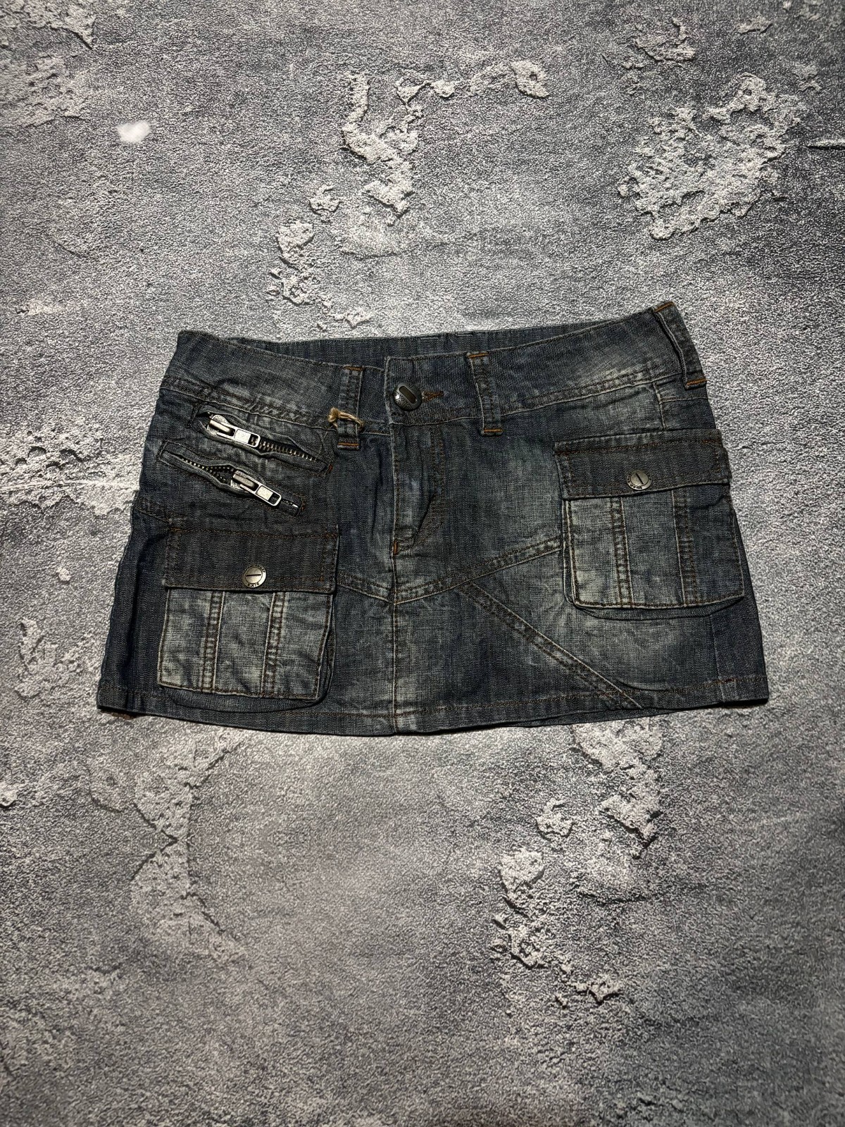 Vintage Y2K Cyber Grunge Denim Cargo Mini Skirt Utility Multi Pocket Skirt 27
