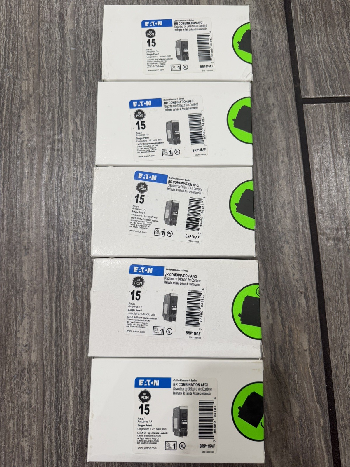 New Eaton BRP115AF Combination Circuit Breaker AFCI 15AMP -Lot of 5 New Eaton BRP115AF Combination Circuit Breaker AFCI 15AMP -Lot of 5