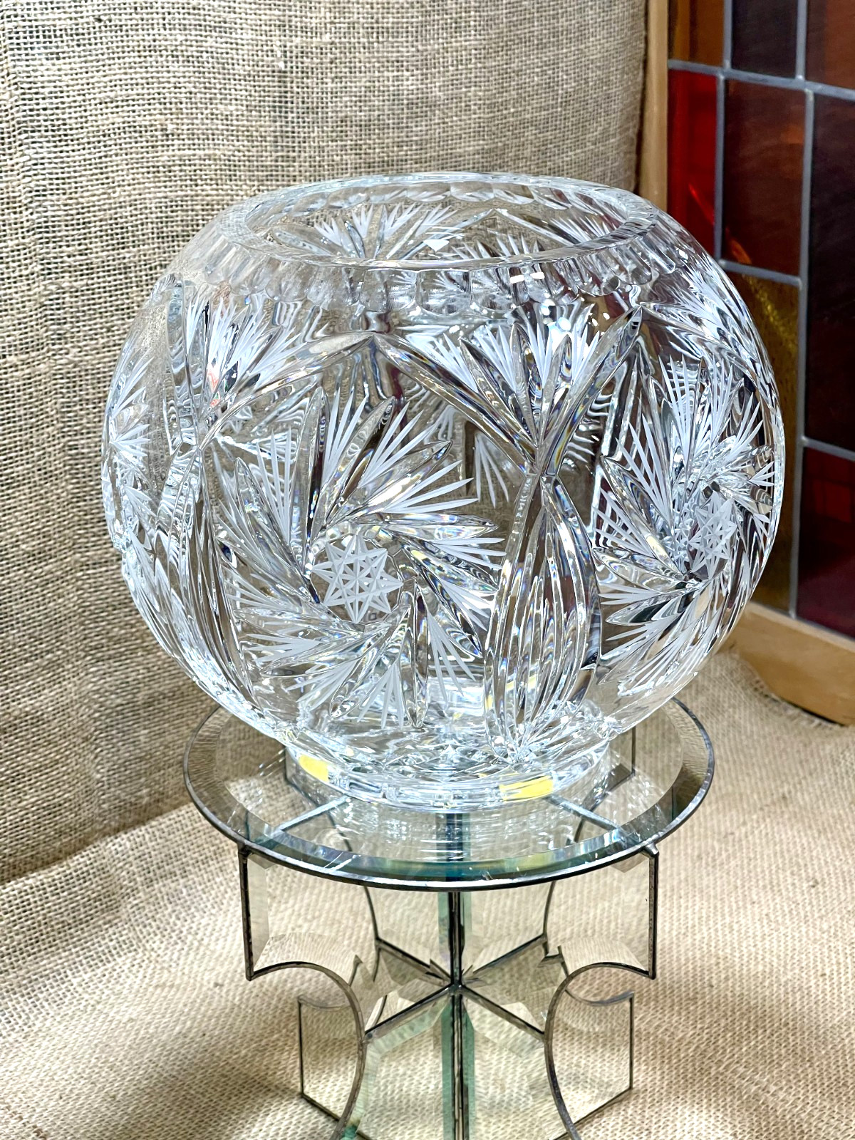 Extra Large Gorgeous VTG Spherical Rose Bowl Heavy Hand-Cut Lead Crystal/ CZECH Extra Large Gorgeous VTG Spherical Rose Bowl Heavy Hand-Cut Lead Crystal/ CZECH