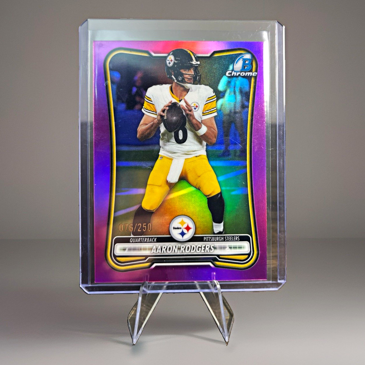 Topps 2025 Topps Chrome Aaron Rodgers #255 Purple Refractor /250 Steelers Topps 2025 Topps Chrome Aaron Rodgers #255 Purple Refractor /250 Steelers