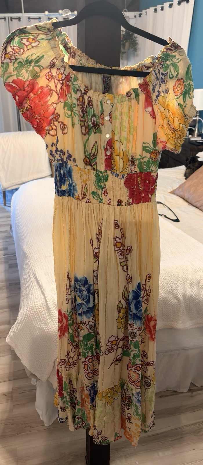 NWT Me 2 Magic Yellow Floral Maxi Dress L Smocked Boho Cottagecore Anthropologie
