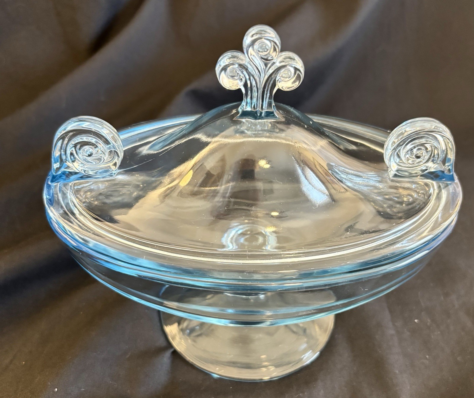 Fostoria Covered Dish Scroll Line 2395 Blue 1920-30’s No Etching, HTF, EVC Fostoria Covered Dish Scroll Line 2395 Blue 1920-30’s No Etching, HTF, EVC