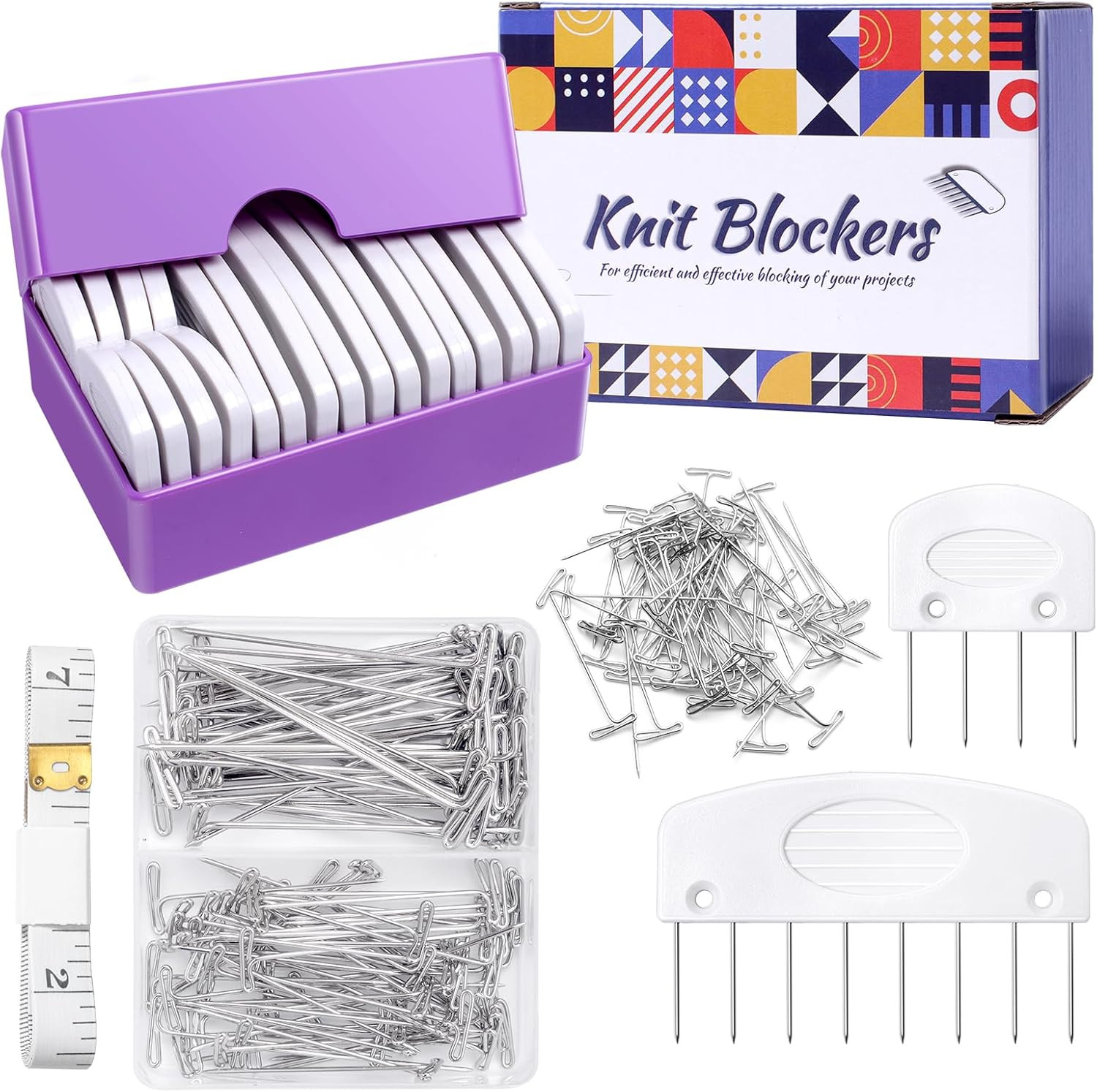 130 Pcs Knit Blockers Kits, Blocking Knit Combs Pins Set for Knitting, Knitting 130 Pcs Knit Blockers Kits, Blocking Knit Combs Pins Set for Knitting, Knitting