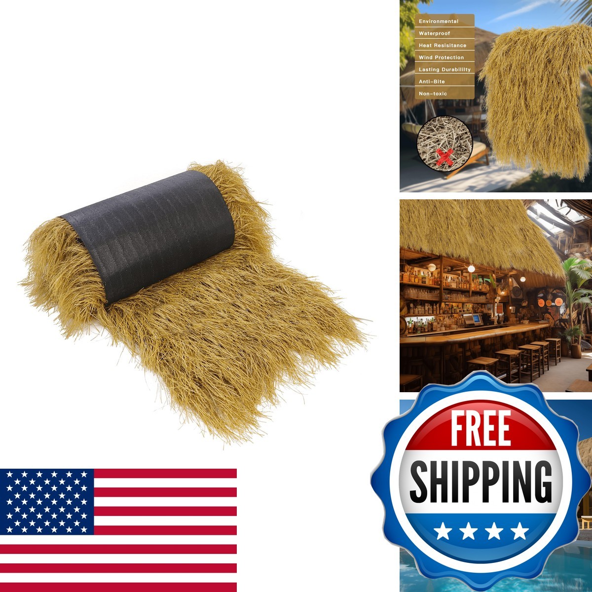 NAHARO 240 Tiki Thatch Grass Roof, Mexican Artificial Straw Roll Tiki Bar Hut NAHARO 240 Tiki Thatch Grass Roof, Mexican Artificial Straw Roll Tiki Bar Hut
