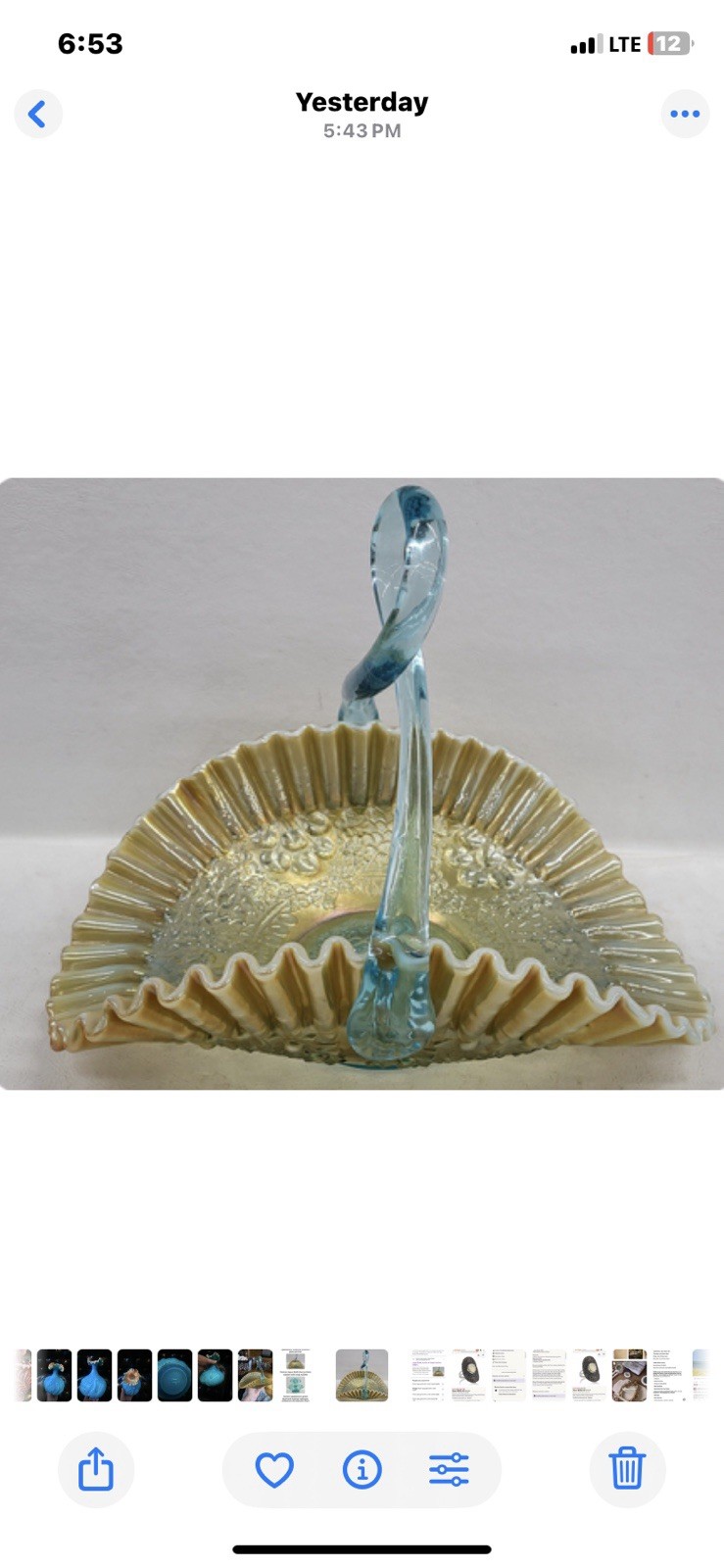 VINTAGE FENTON Aqua Gold Cherry Chain Loop Handle Basket VINTAGE FENTON Aqua Gold Cherry Chain Loop Handle Basket