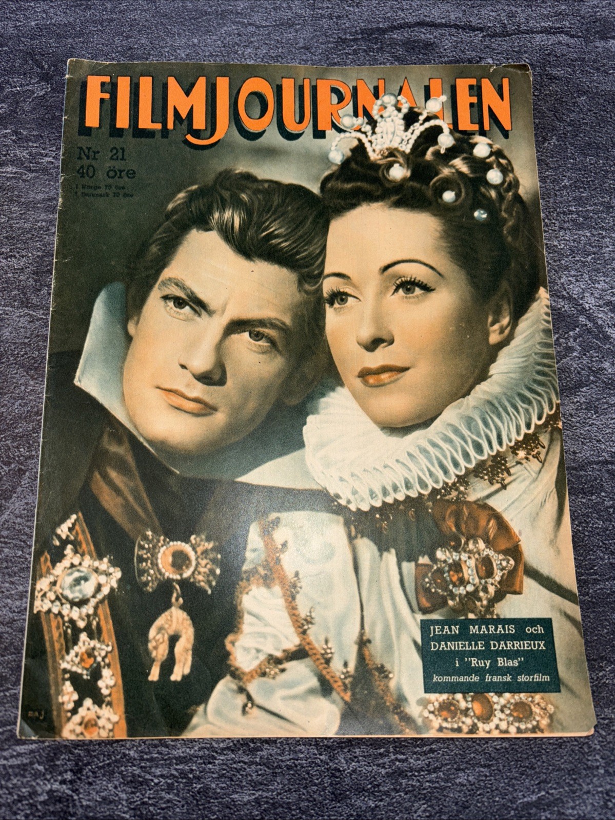 1948 FILMJOURNALEN MAGAZINE Jean Marais and Danielle Darrieux Ruy Blas Nice