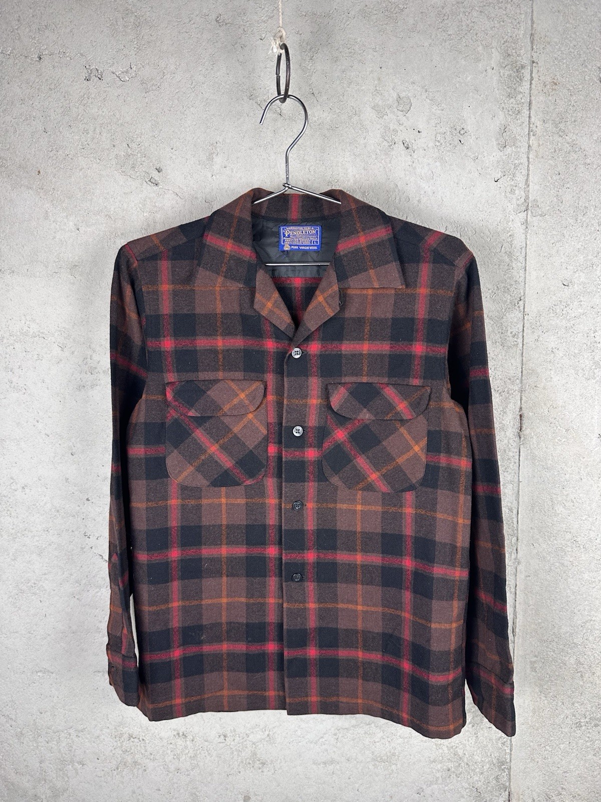 Vintage 70s Pendleton Board Shirt Wool Dark Red Plaid Loop Collar Size Small Vintage 70s Pendleton Board Shirt Wool Dark Red Plaid Loop Collar Size Small