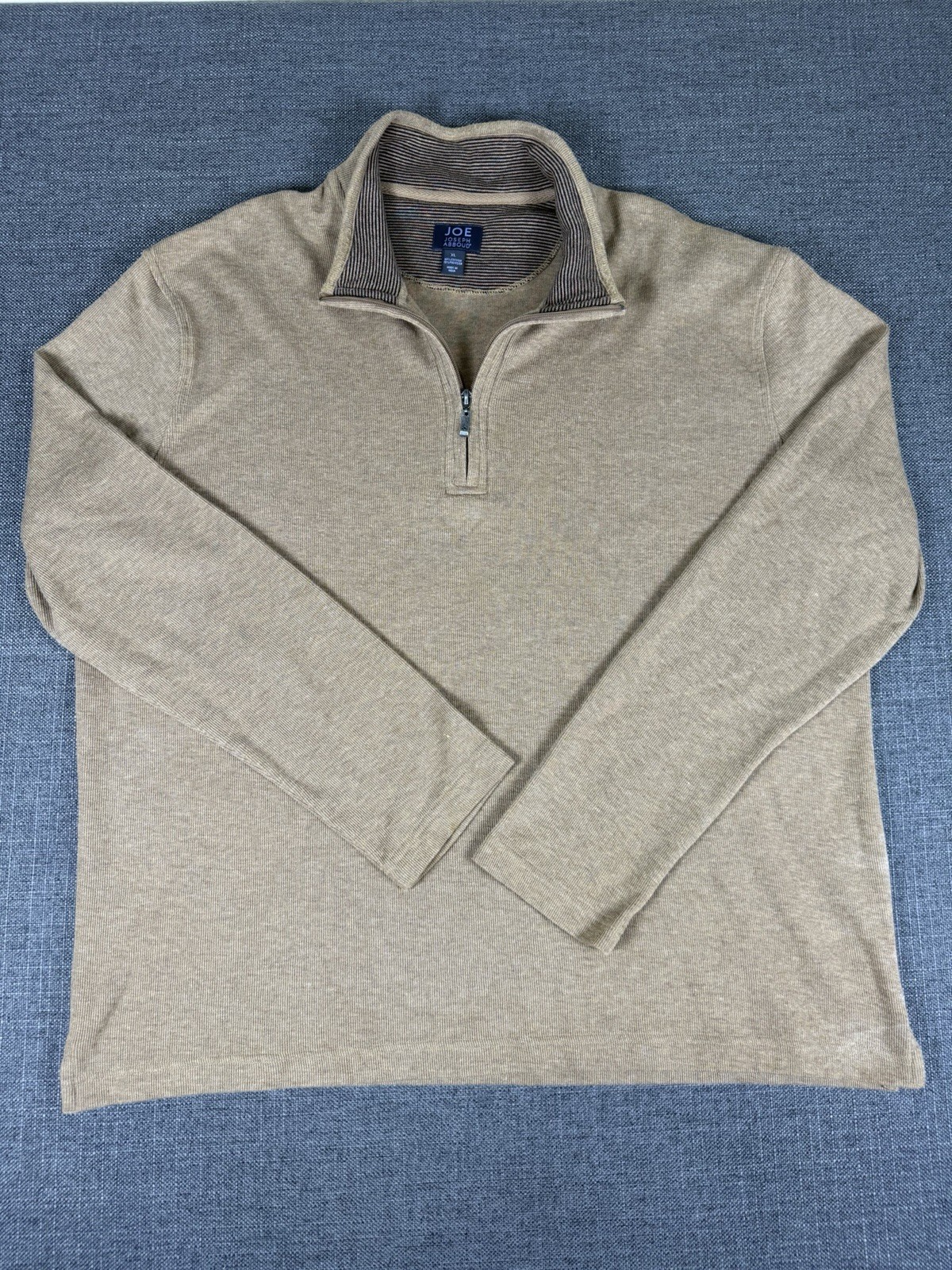Joe Joseph Abboud Mens XL Quarter Zip Sweater Tan Cotton Blend Pullover