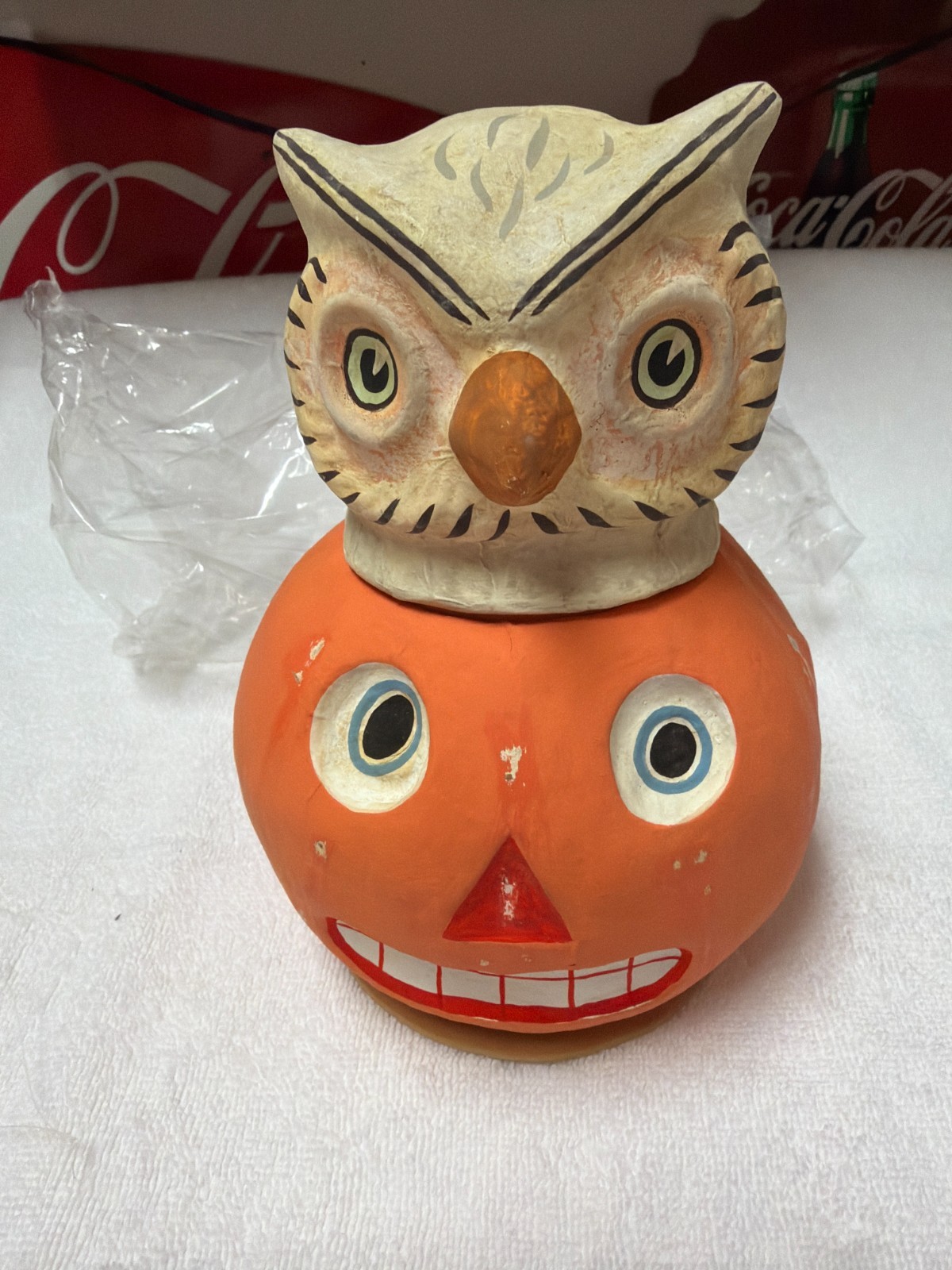 Vintage Bethany Lowe  Paper Mache Owl Pumpkin Container Halloween NEW  Decor