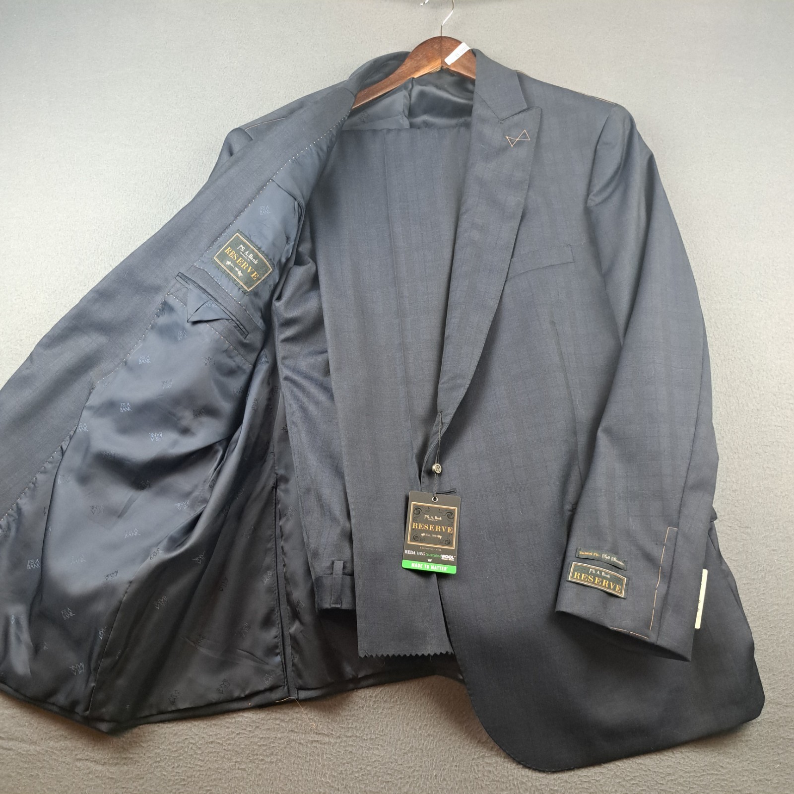 NWI Jos A Bank Reserve 2PCs Suit Blue Plaid 52L 47W Pants Reda 1865 Wool $1258