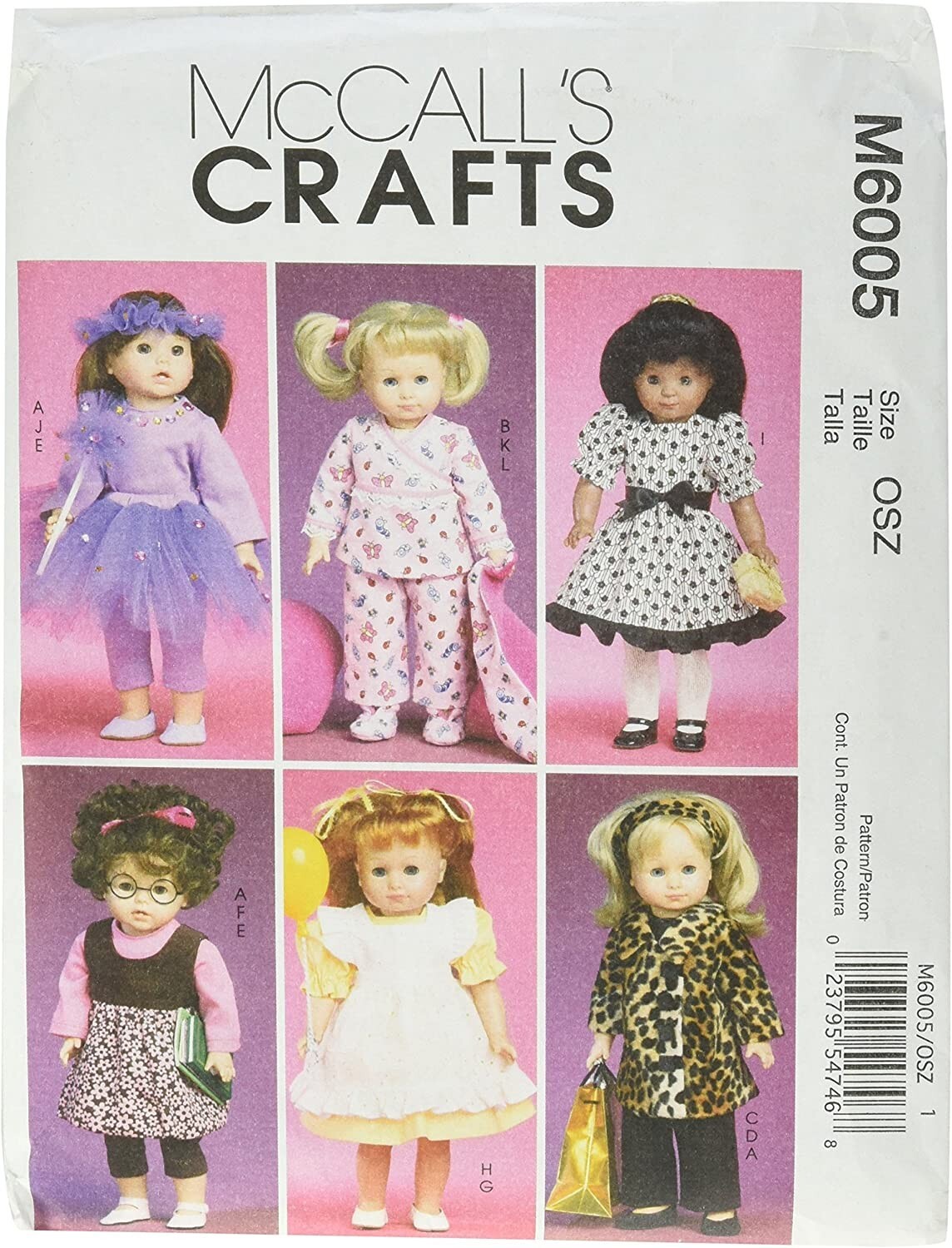 MCCall\'s Crafts M6005 One Size Sewing Pattern uncut Doll Clothes