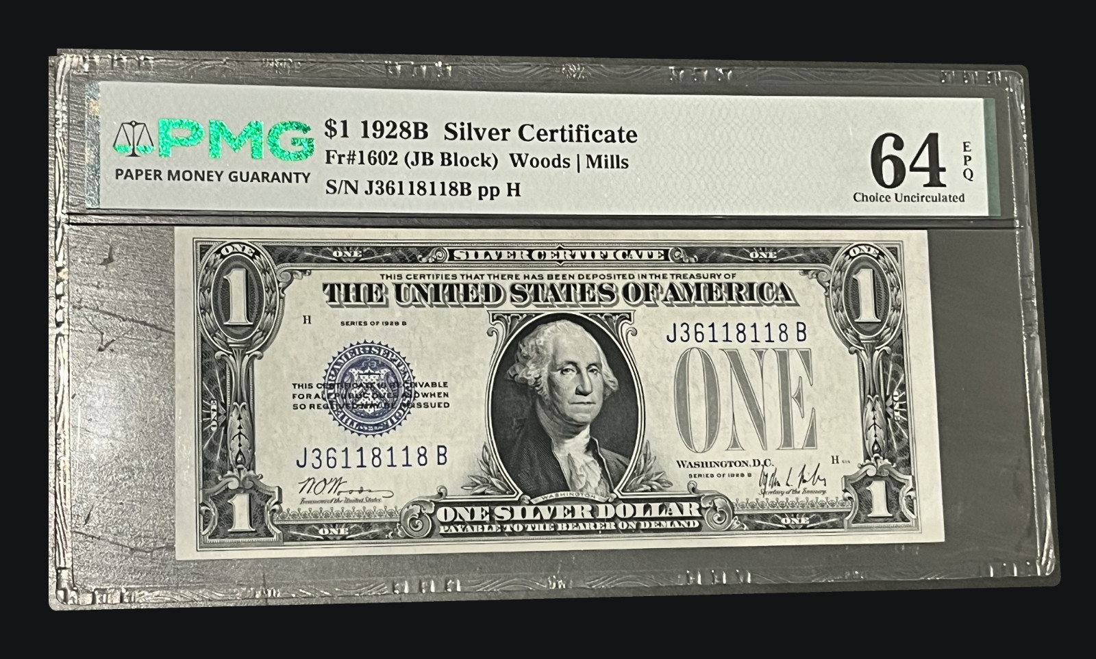 1928B $1 Silver Certificate Fr.1602 PMG 64 EPQ 1928B $1 Silver Certificate Fr.1602 PMG 64 EPQ