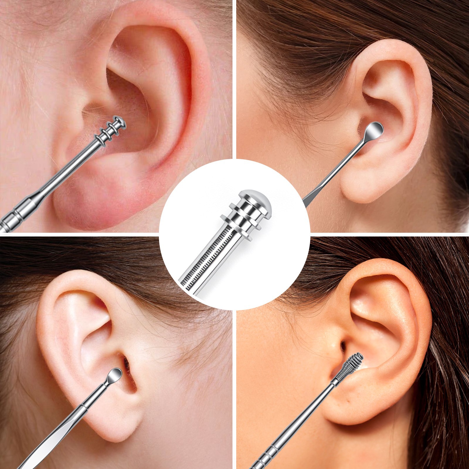 Portable 7Pc Stainless Steel Ear Cleaning Set, Travel Ear Wax Remover