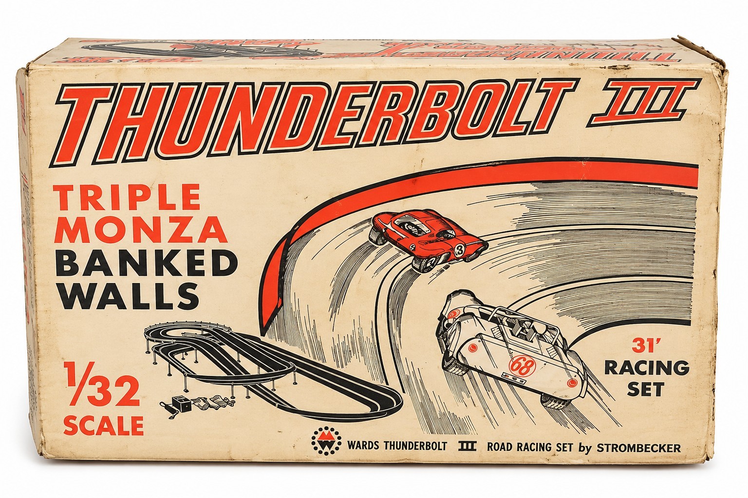 Vintage 1968 Strombecker Wards Thunderbolt III 1/32 Slot Car Racing Set Vintage 1968 Strombecker Wards Thunderbolt III 1/32 Slot Car Racing Set