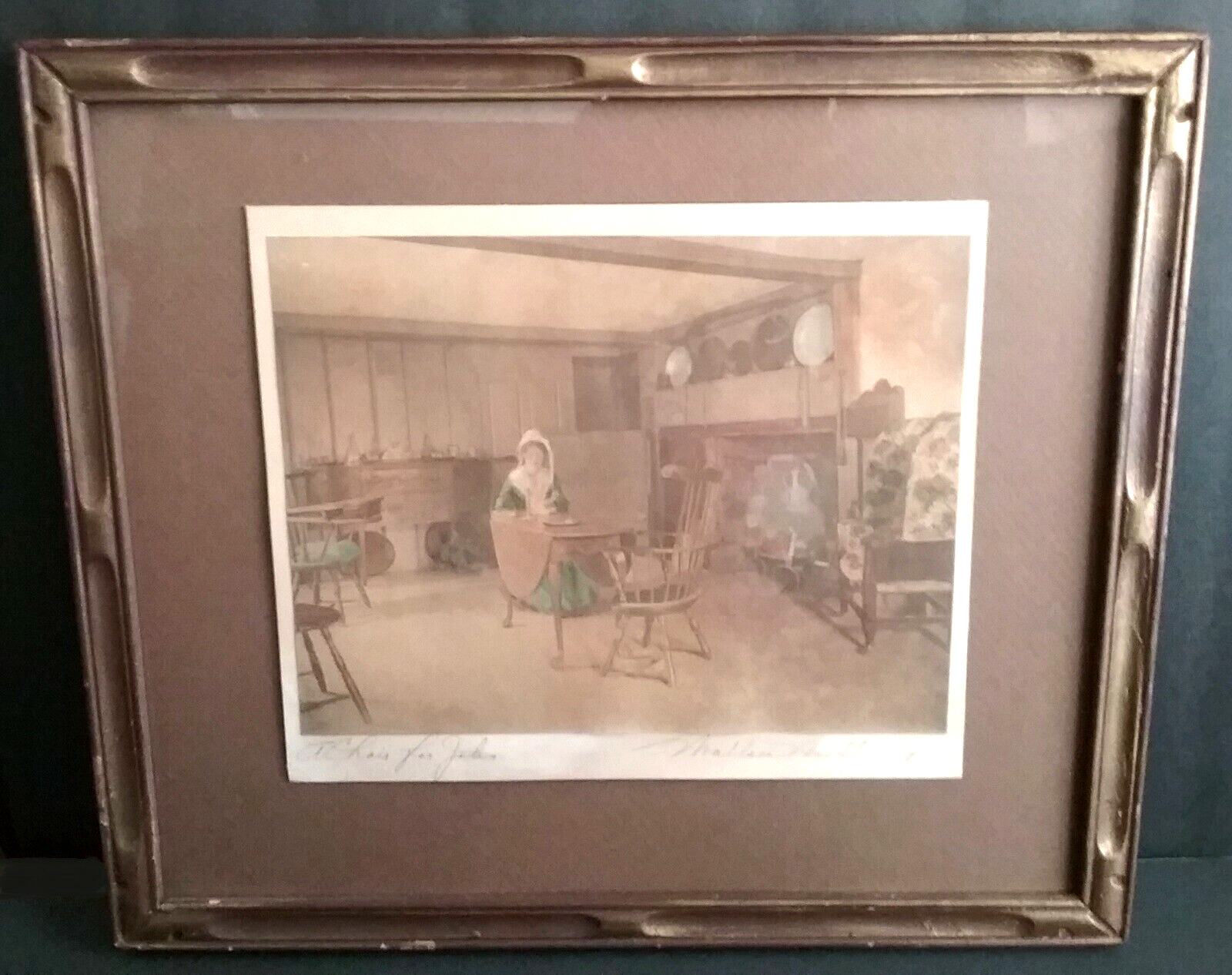 Antique Wallace Nutting Hand Colored Photo A Chair for John Framed and Matted