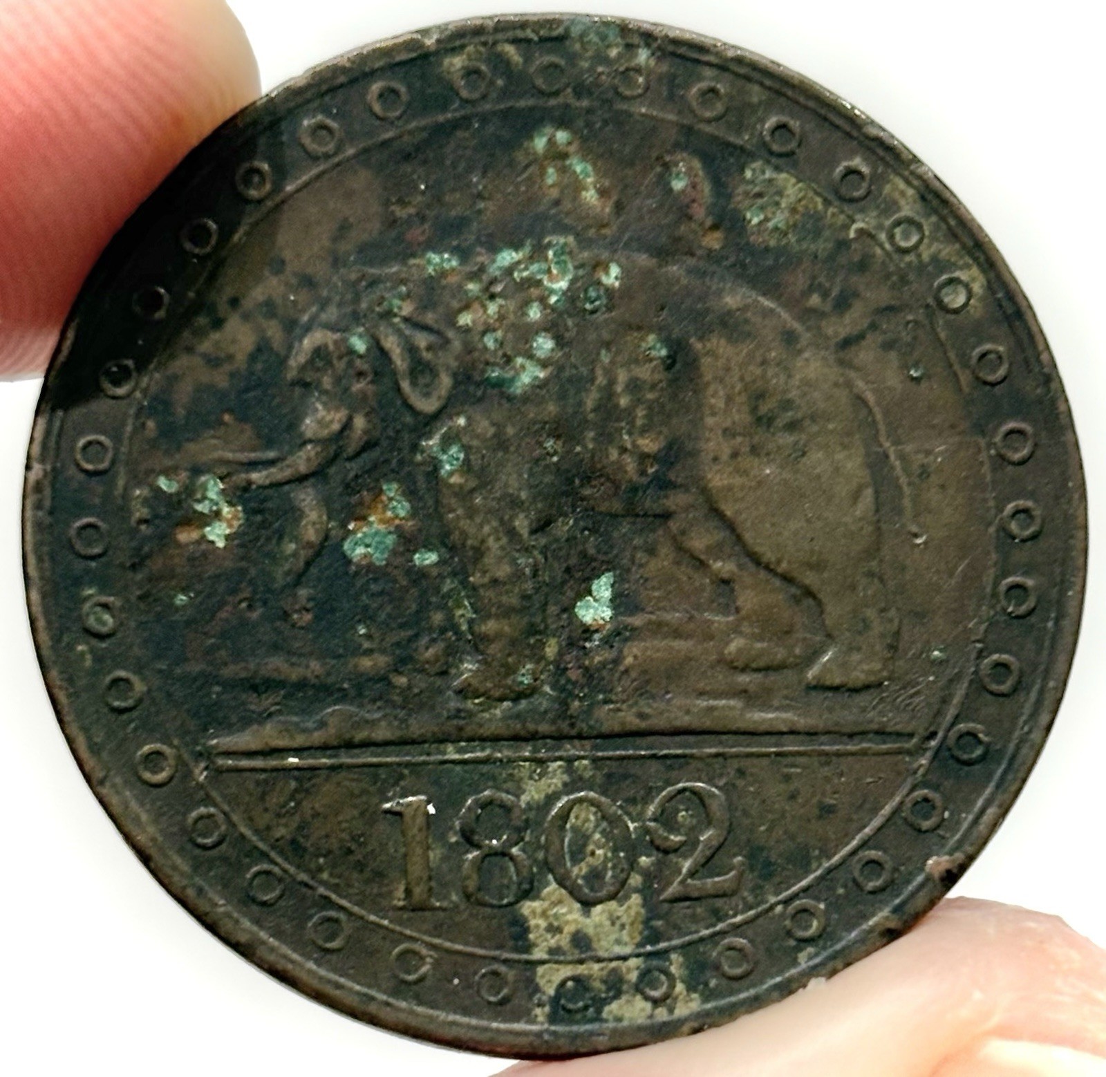 1802 Ceylon 1/48 Rixdollar Elephant King George III British Colonial Coin Rare