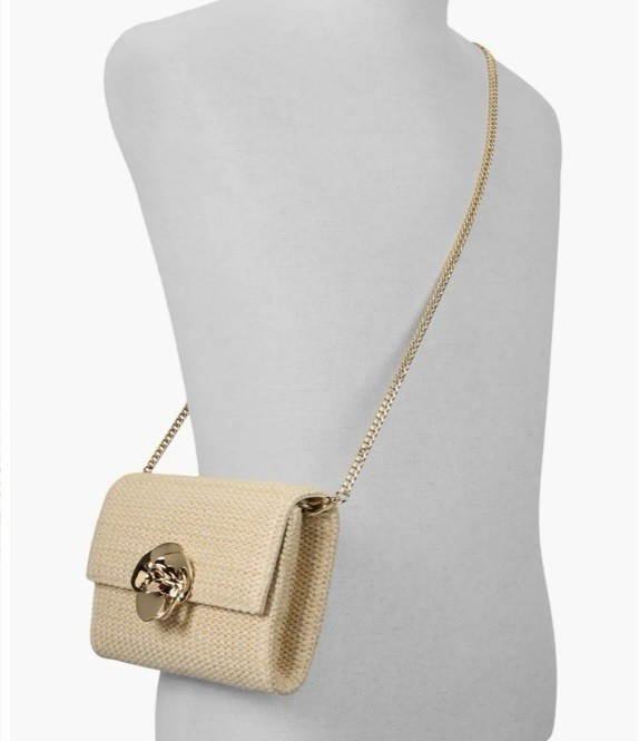 NWT Ted Baker London Kira Rose raffia clutch/crossbody handbag in bone colorway