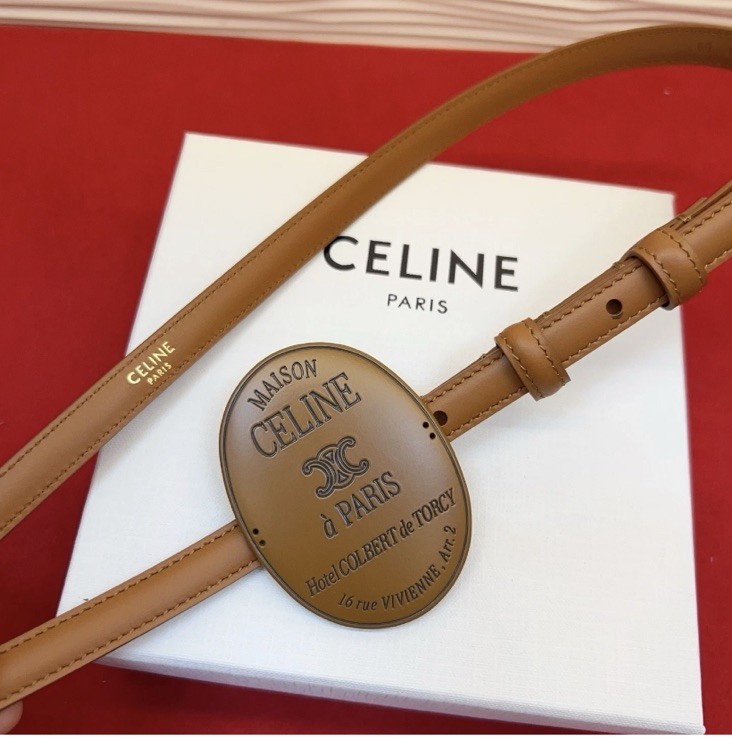 Women\'s Celin*e 1.3cm/0.51in Brawn Leather Belt Brown retro oval badge buckle Women\'s Celin*e 1.3cm/0.51in Brawn Leather Belt Brown retro oval badge buckle