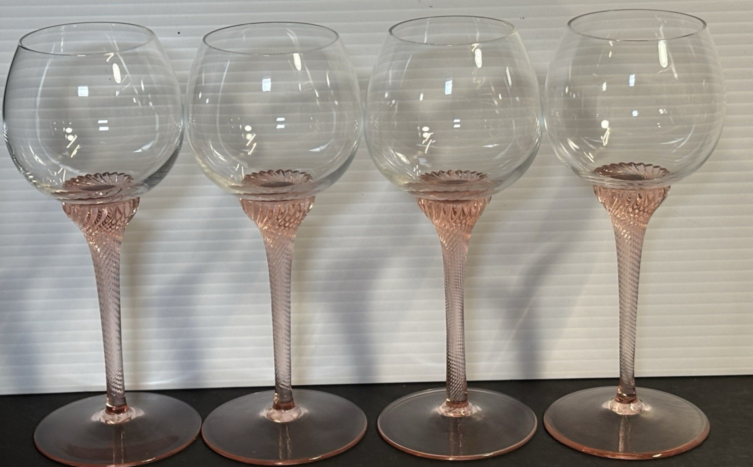 5 RARE VTG BOHEMIAN CZECH BELFOR CLEAR PINK CRYSTAL TWISTED STEM WINE GLASSES