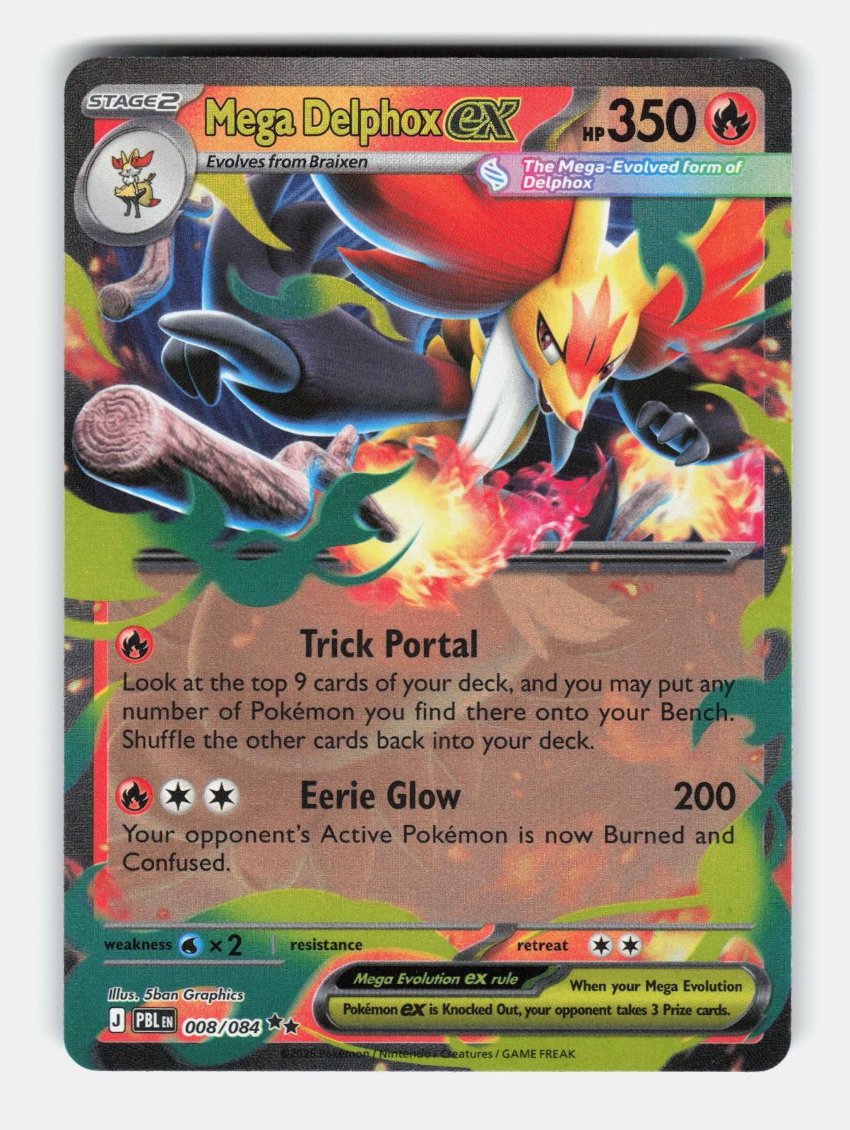 Mega Delphox ex 008/084 Double Rare Pitch Black Pokemon Holo Near Mint
