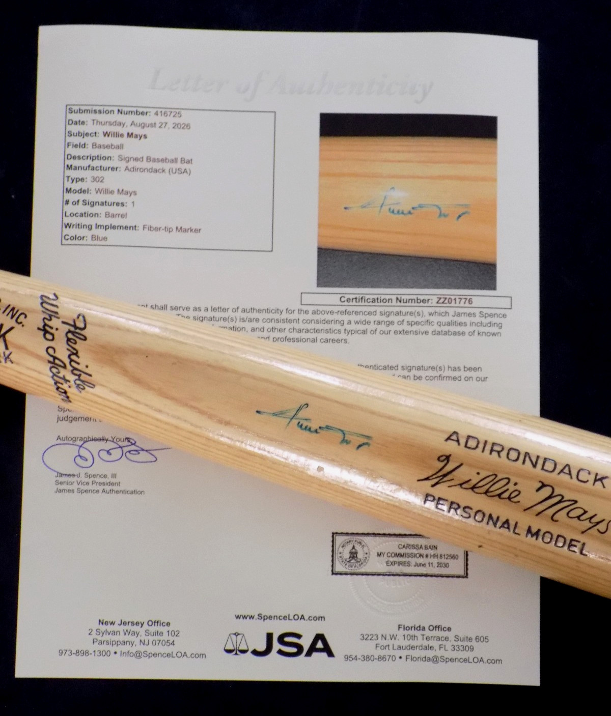 JSA 💎WILLIE MAYS HOF Signed Autograph Adirondack Person Model Baseball Bat 302 JSA 💎WILLIE MAYS HOF Signed Autograph Adirondack Person Model Baseball Bat 302