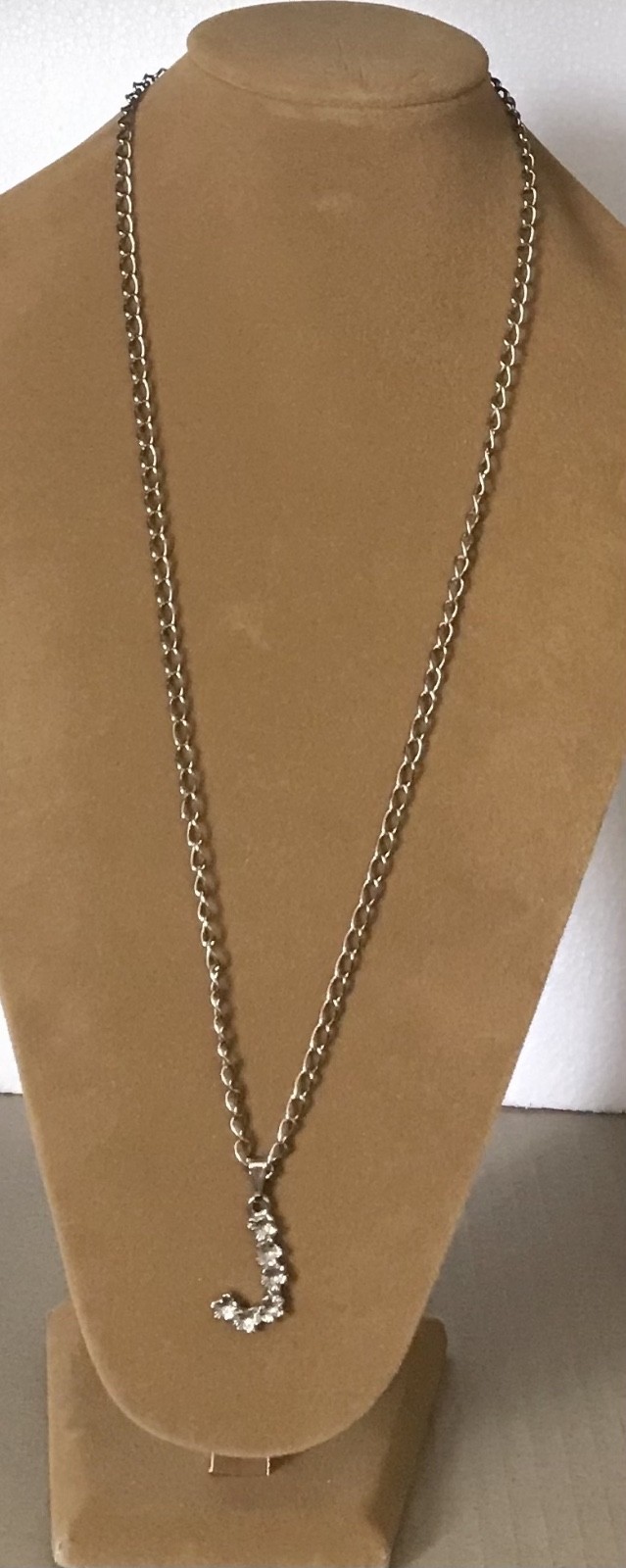 VINTAGE SILVERTONE NECKLACE CHAIN - LETTER ‘J’ - FITS OVER THE HEAD - 66cm (26”)