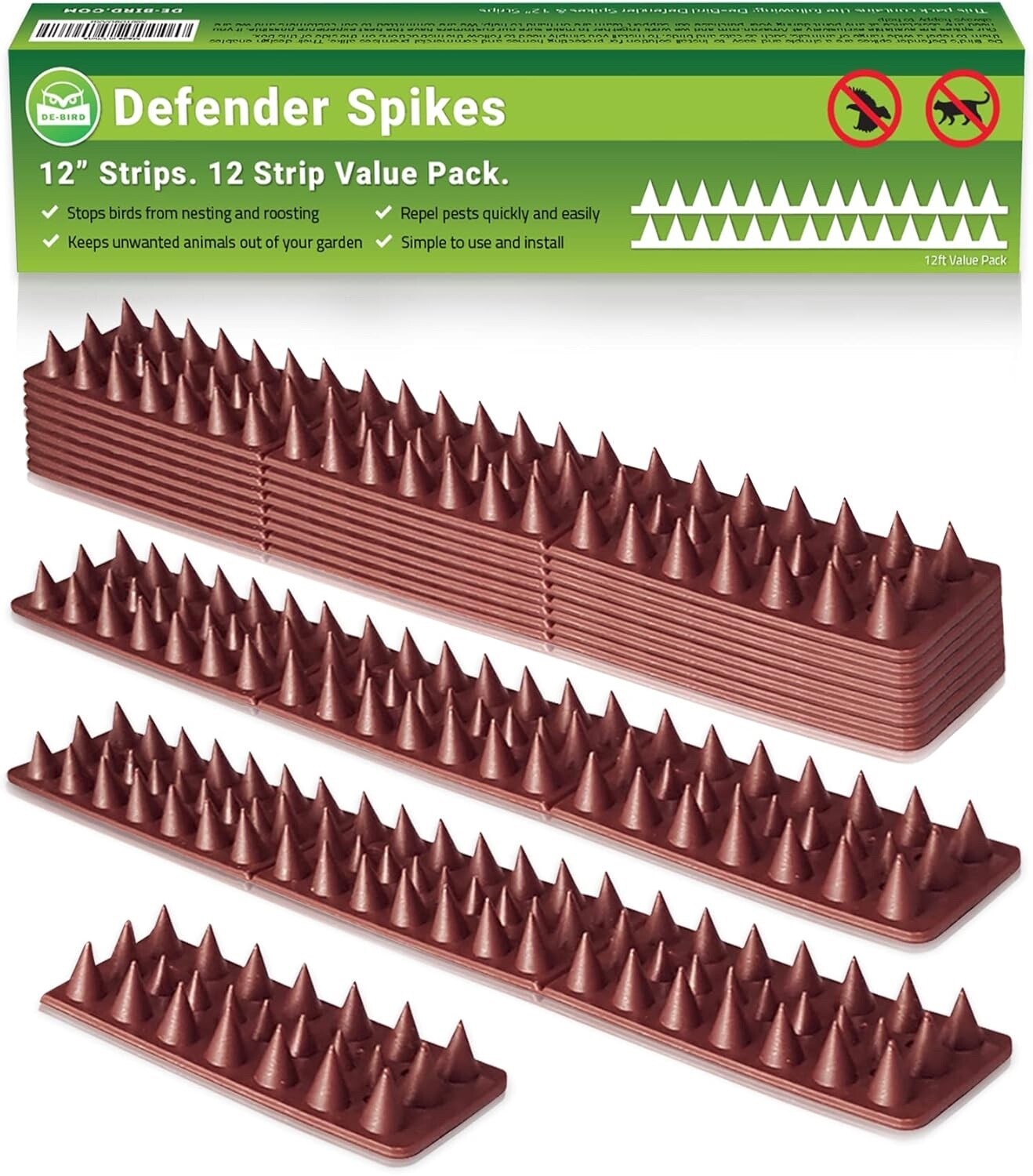 De-Bird Defender Spikes, 12 Pack Bird Deterrent, Squirrel Spikes, Anti Climb