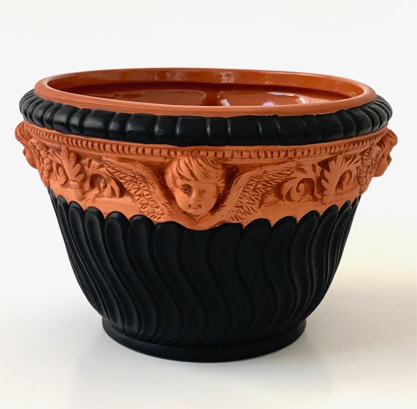 Vintage Wedgwood terracotta on black Jasperware bowl cachepot cherubs  6\